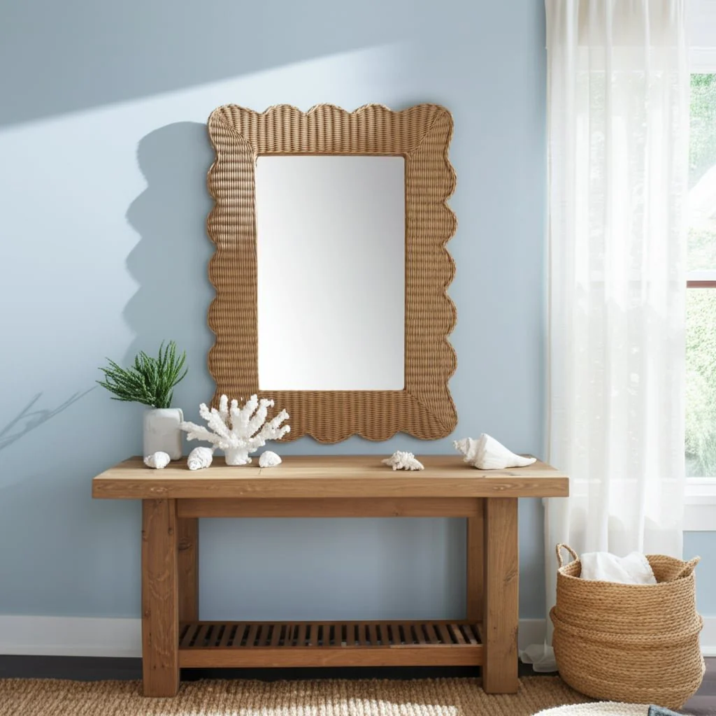 44x32" Woven Scallop Edge Mirror, Natural - Image 4