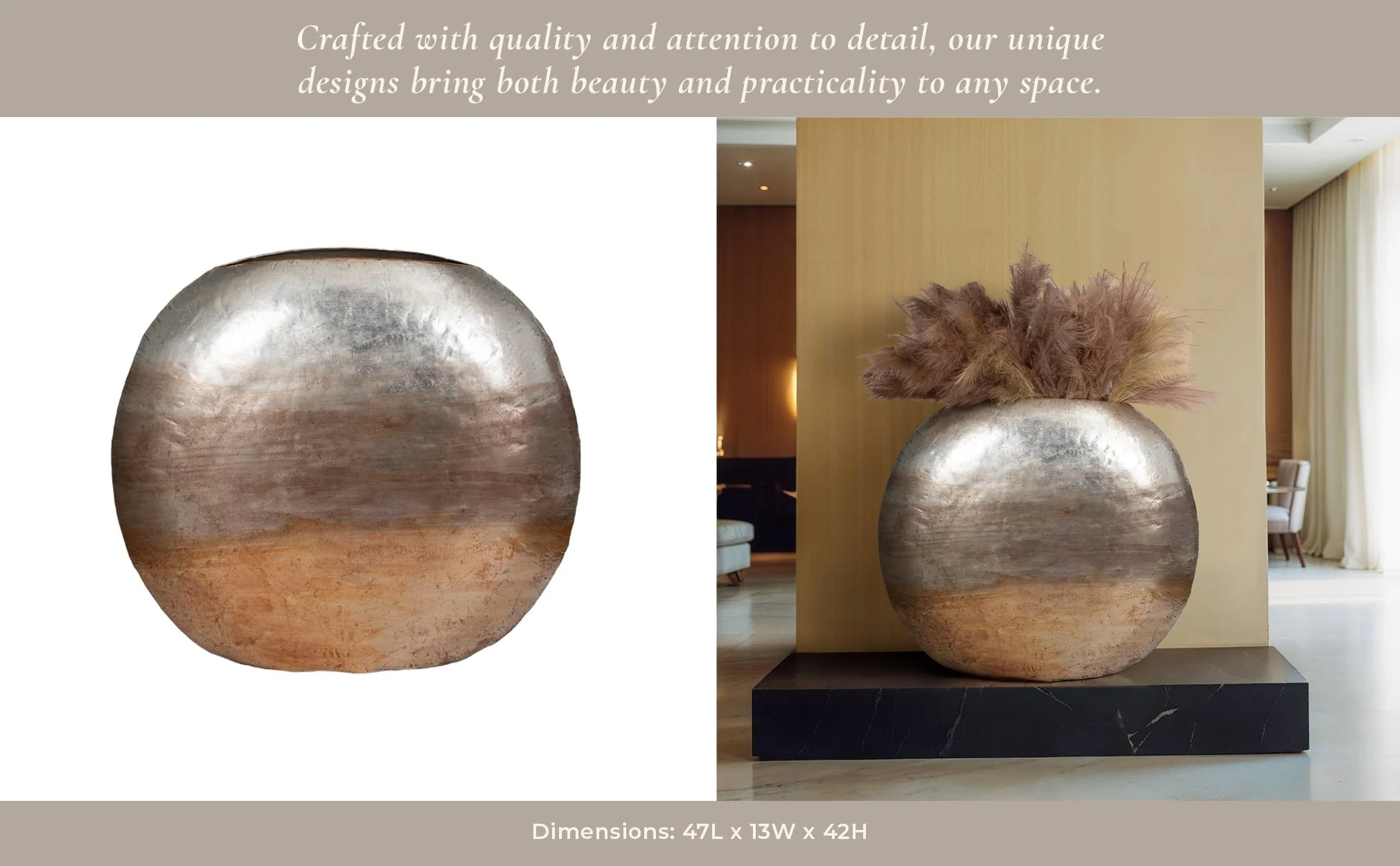 47" Oversized Round Metallic Ombre Vase, Multi - Image 10