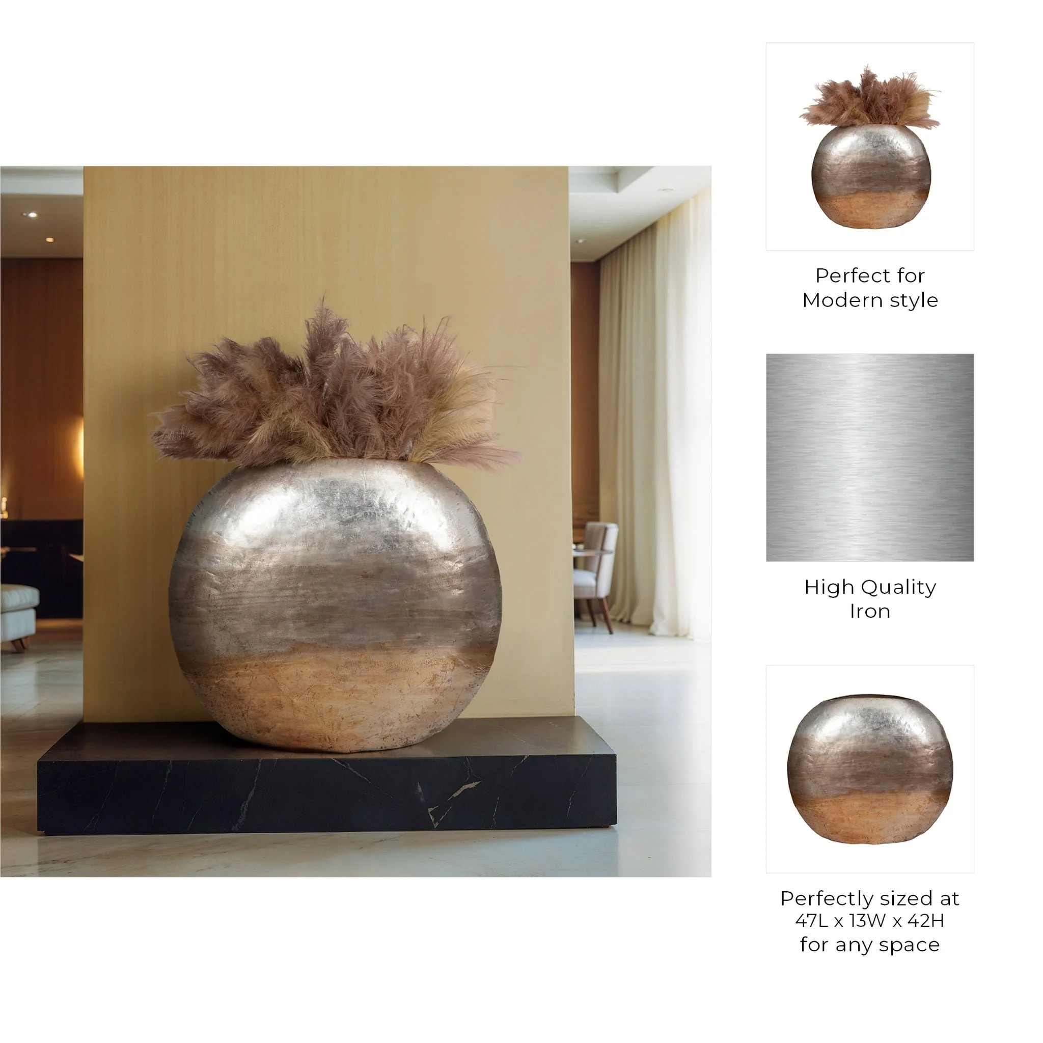 47" Oversized Round Metallic Ombre Vase, Multi - Image 8