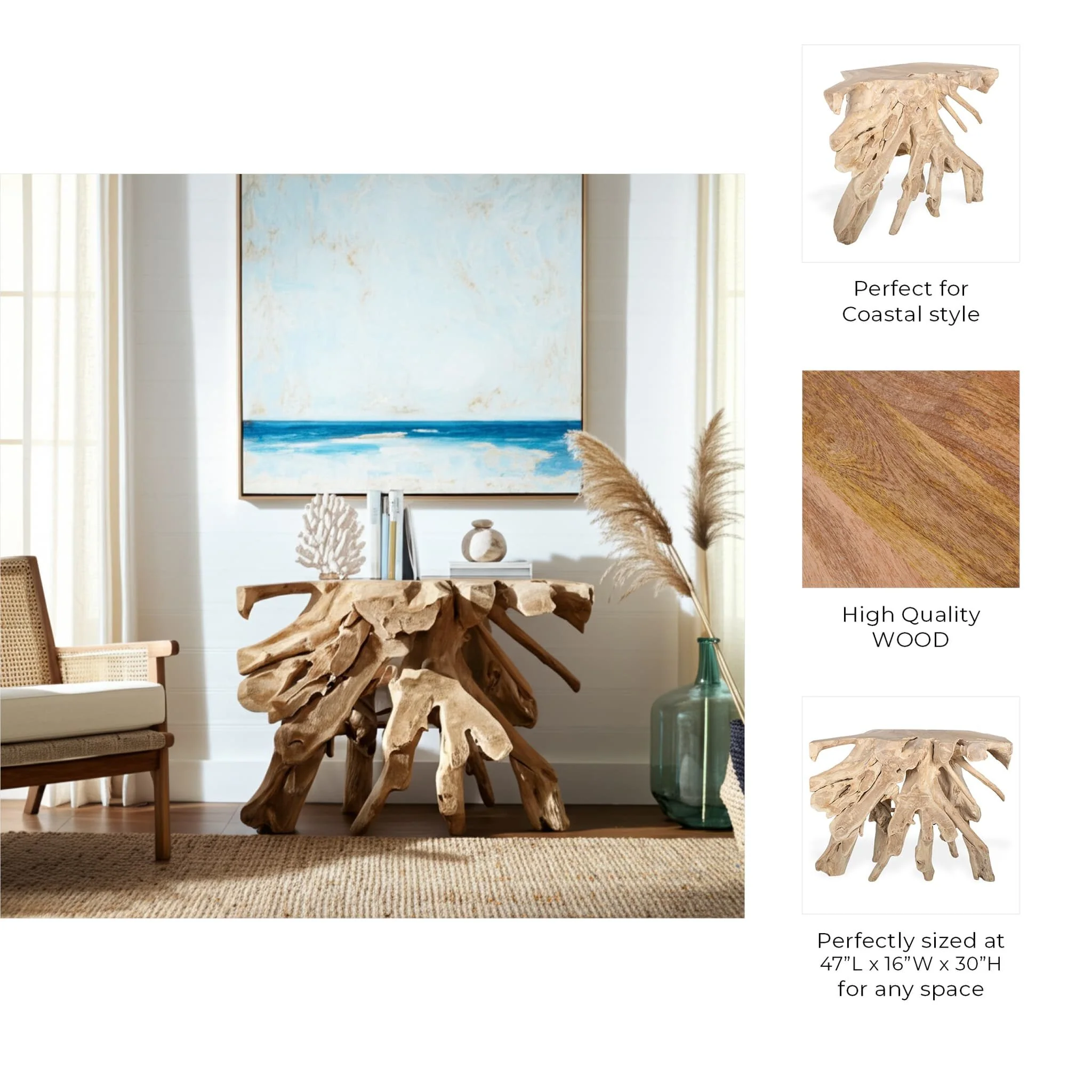 47" Teakwood Console Table, Natural - Image 6