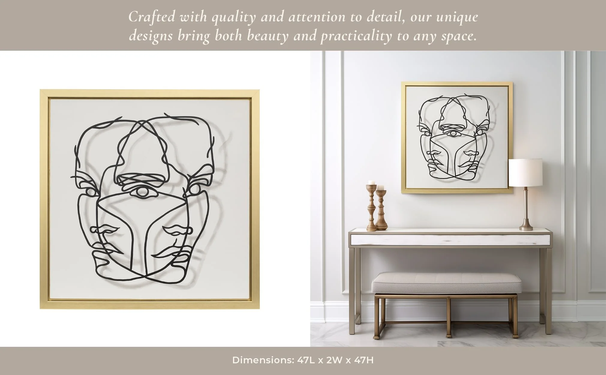 47x47,gld Frame Hand Painted Face Illusion,wht/blk - Image 10