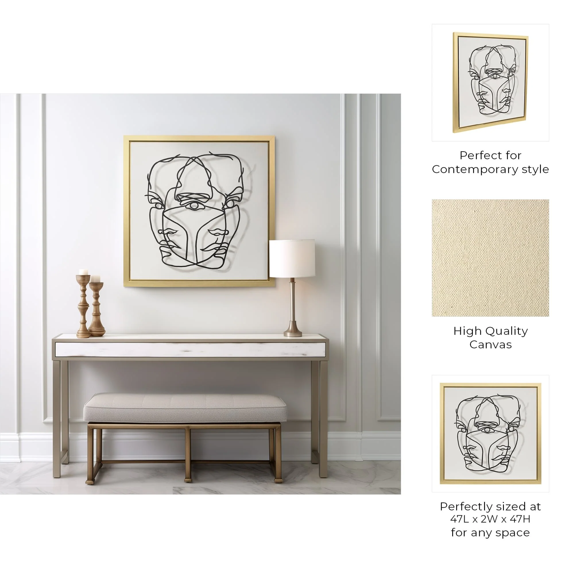47x47,gld Frame Hand Painted Face Illusion,wht/blk - Image 8