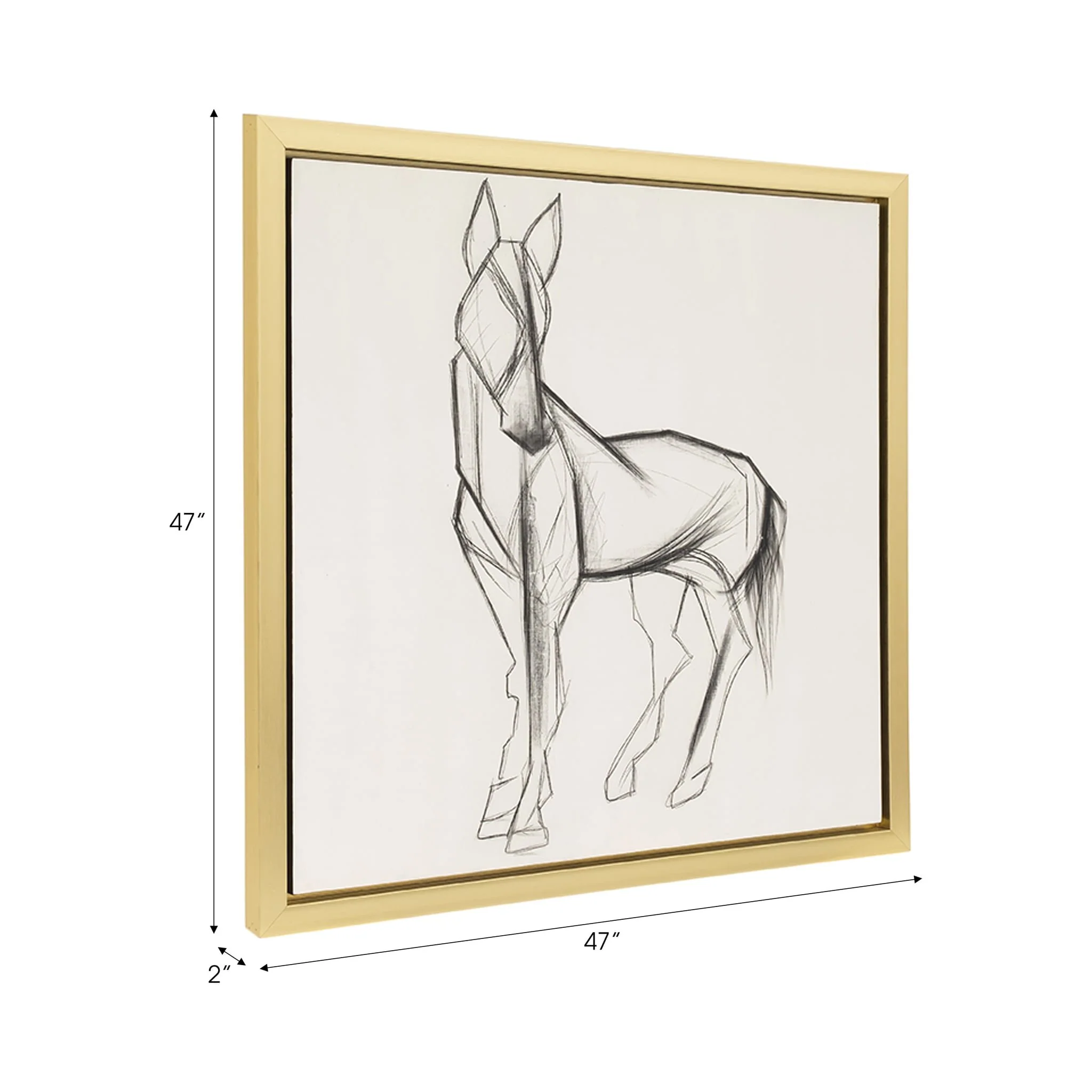 47x47, Hand Painted Elegant Horse Sketch, Blk/wht - Image 8