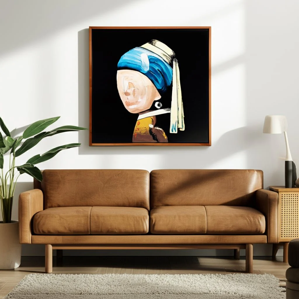 47x47 Hand Painted Girl With Pearl Earring, Multi - Image 10