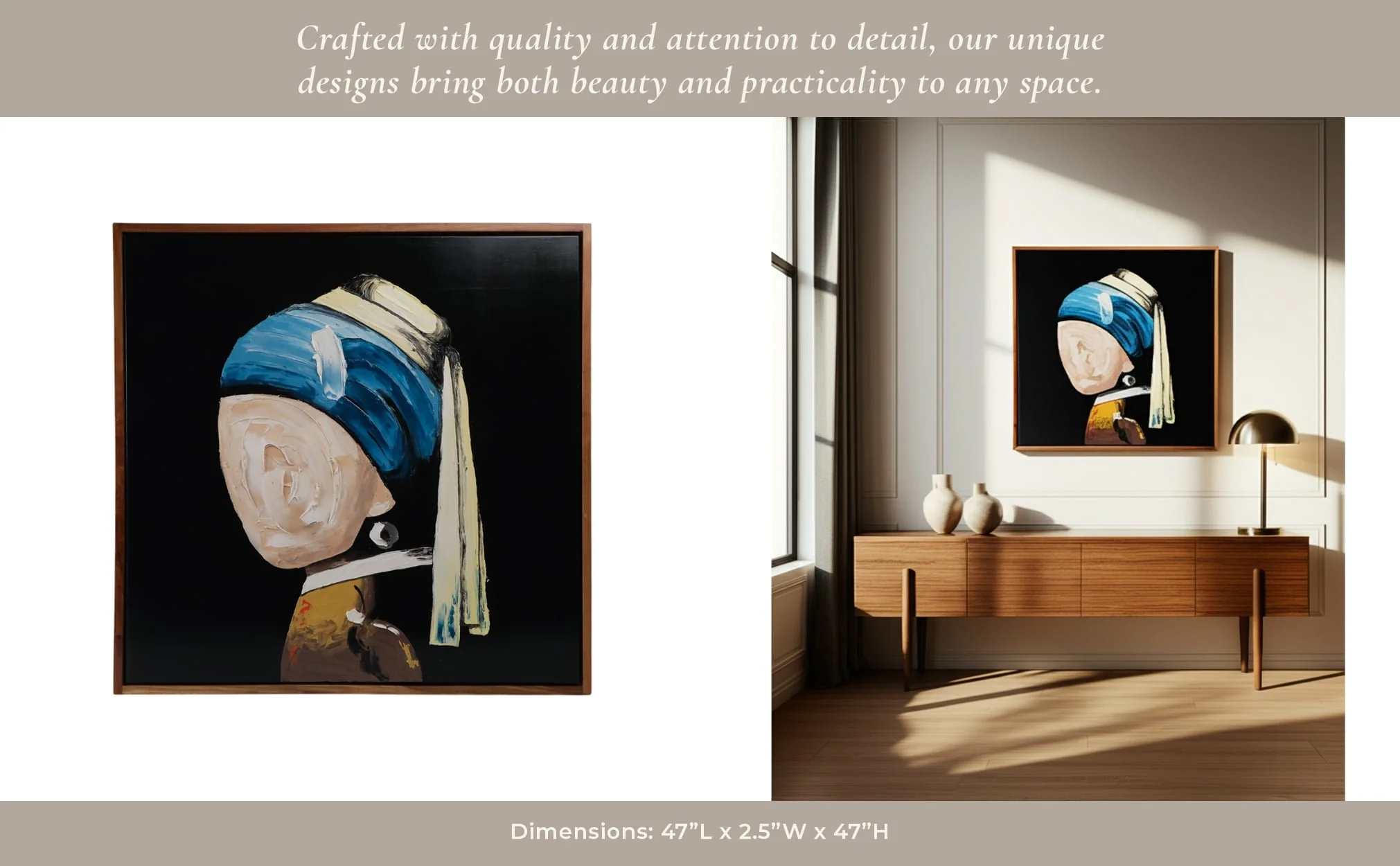 47x47 Hand Painted Girl With Pearl Earring, Multi - Image 11