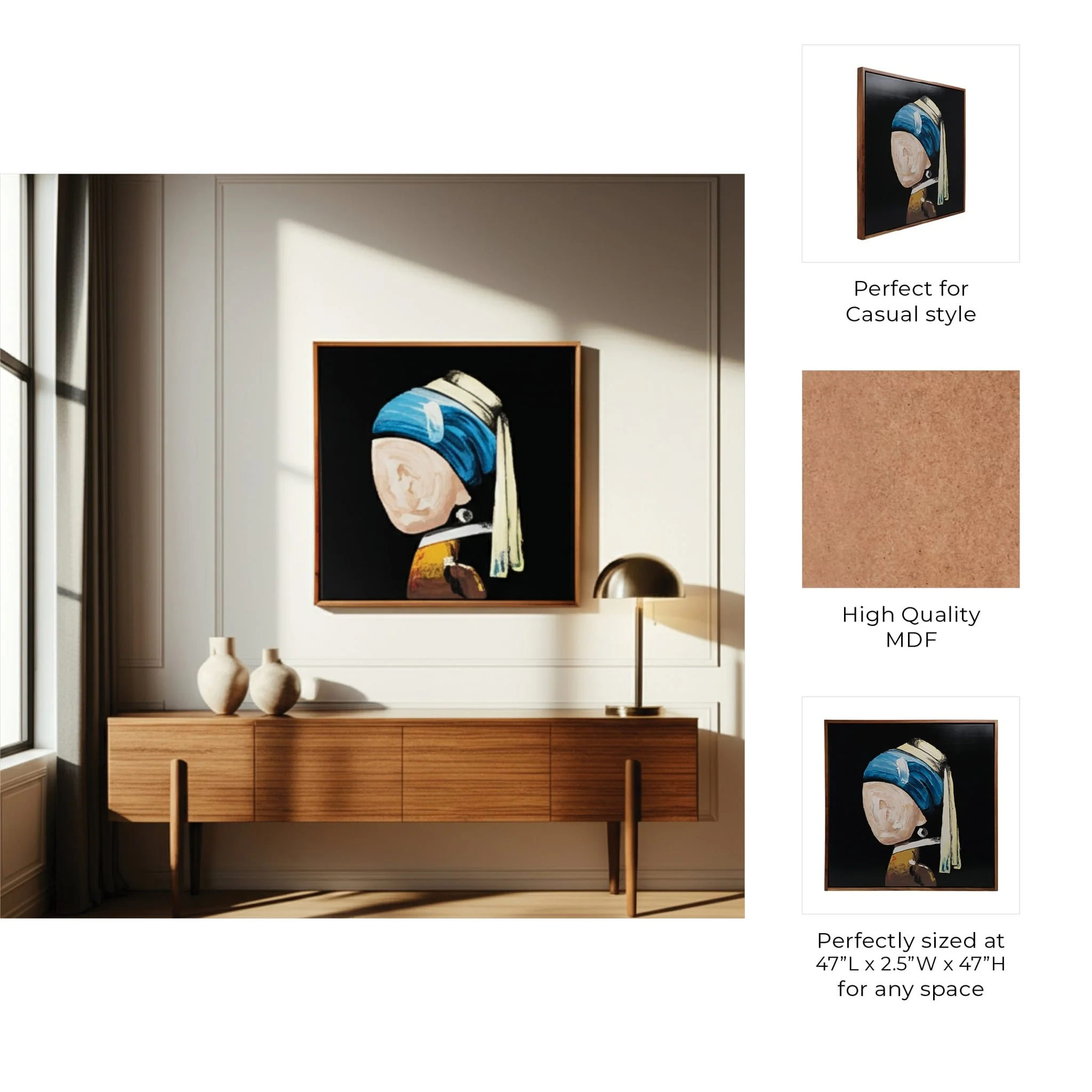 47x47 Hand Painted Girl With Pearl Earring, Multi - Image 8