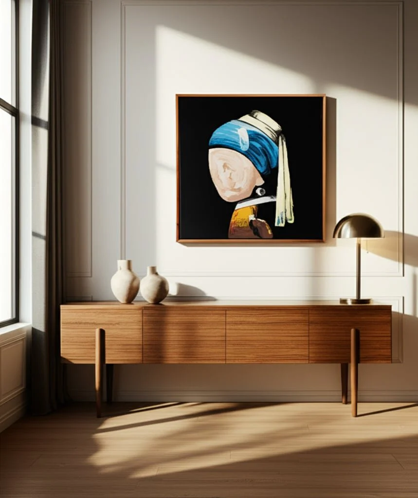 47x47 Hand Painted Girl With Pearl Earring, Multi - Image 9