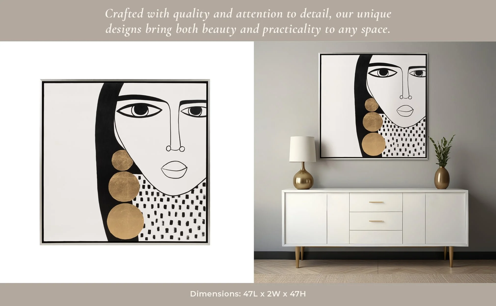 47x47 Hand Painted Gold Hoop Lady,blk/wht - Image 10