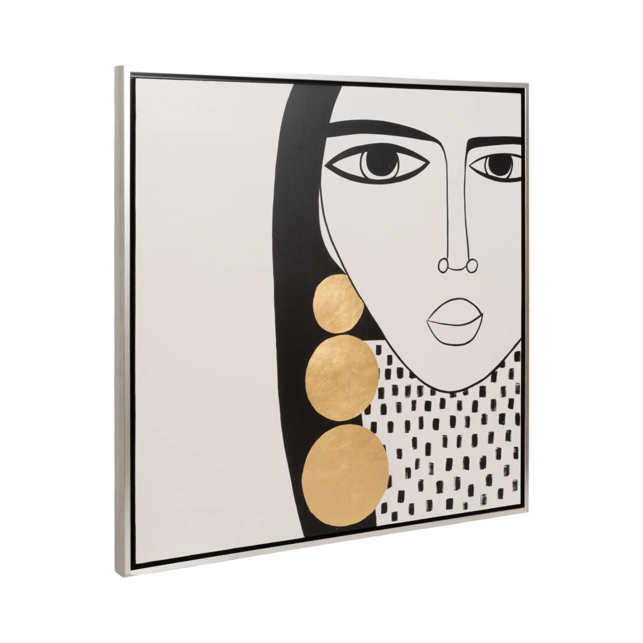 47x47 Hand Painted Gold Hoop Lady,blk/wht - Image 2