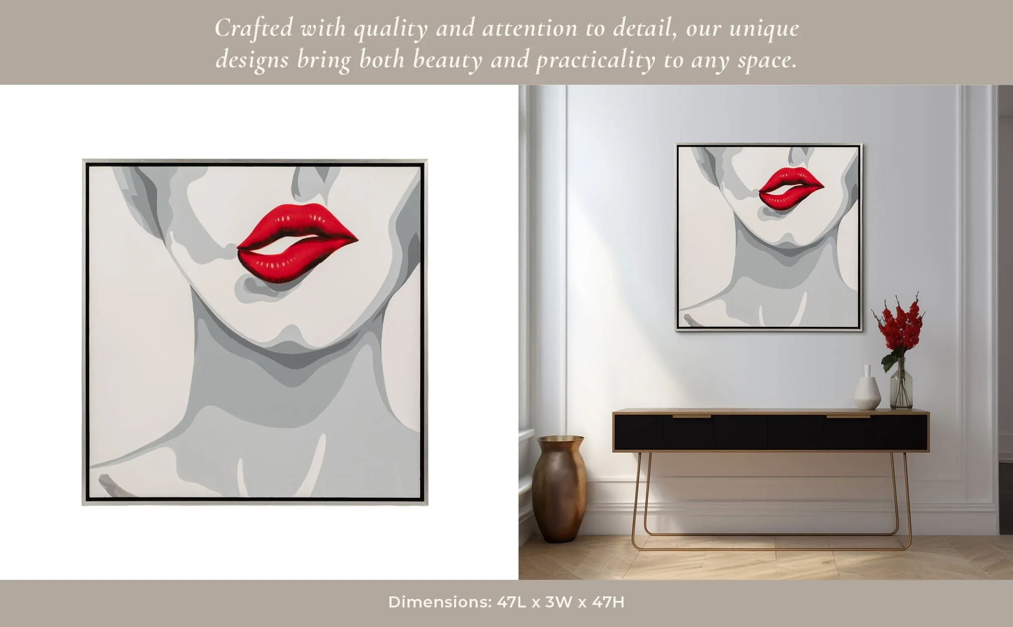 47x47 Hand Painted Lip Bite, White - Image 10
