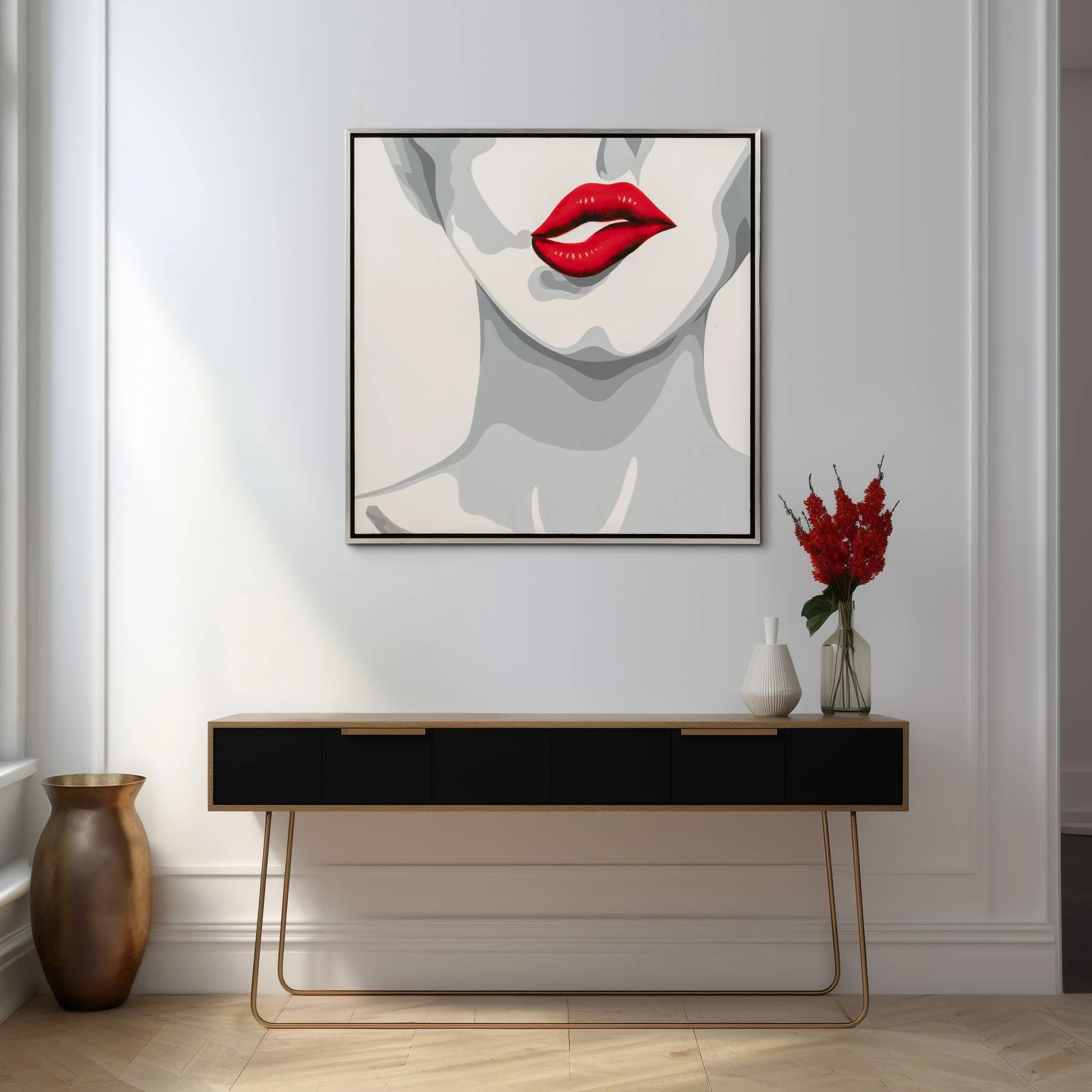 47x47 Hand Painted Lip Bite, White - Image 9