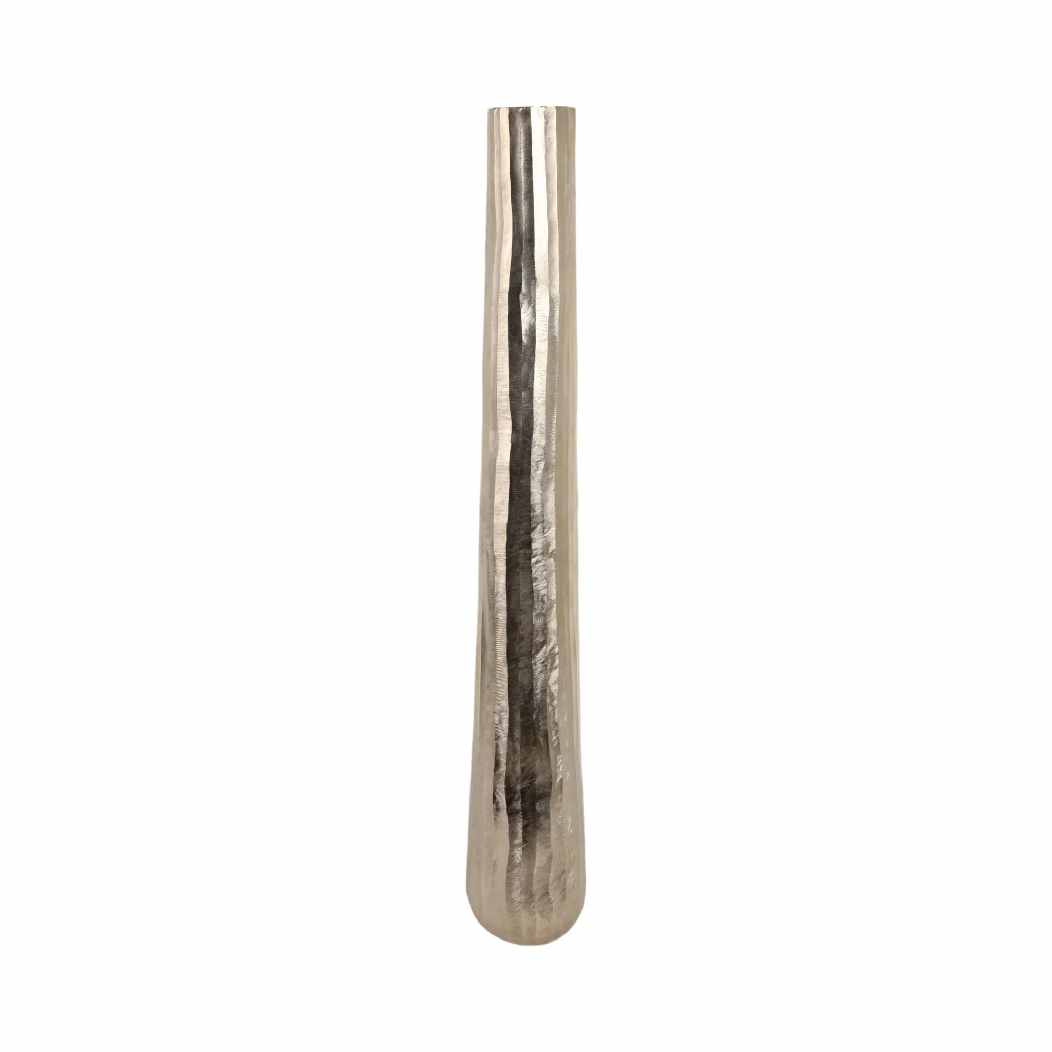 48" Rounded Etched Metal Floor Vase, Silver - Image 2