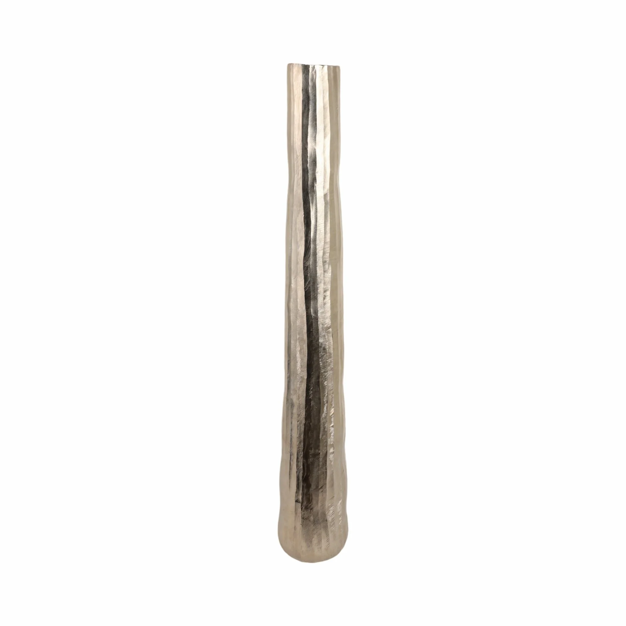 48" Rounded Etched Metal Floor Vase, Silver - Image 3