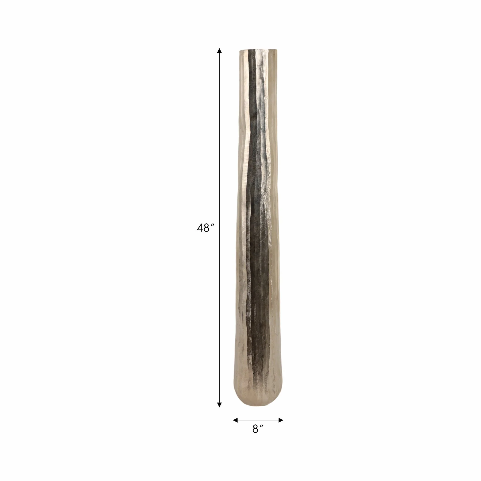 48" Rounded Etched Metal Floor Vase, Silver - Image 6