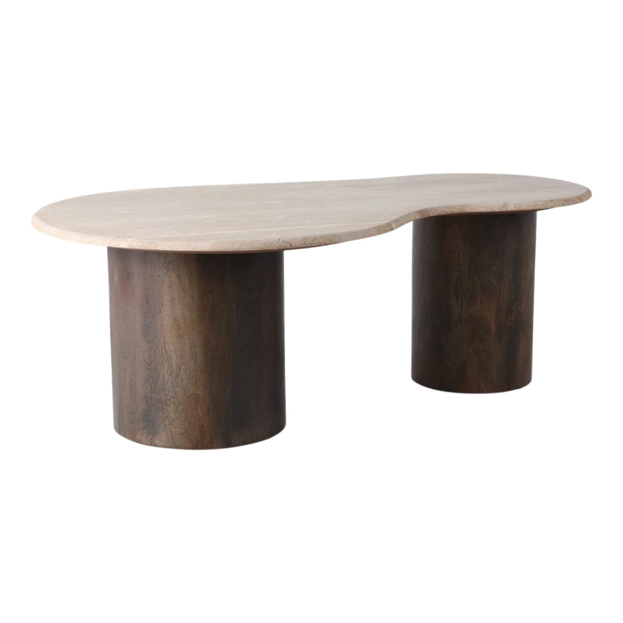 48x16 Curvy Travertine Top Coffee Table, Bwn 2bxs - Image 2