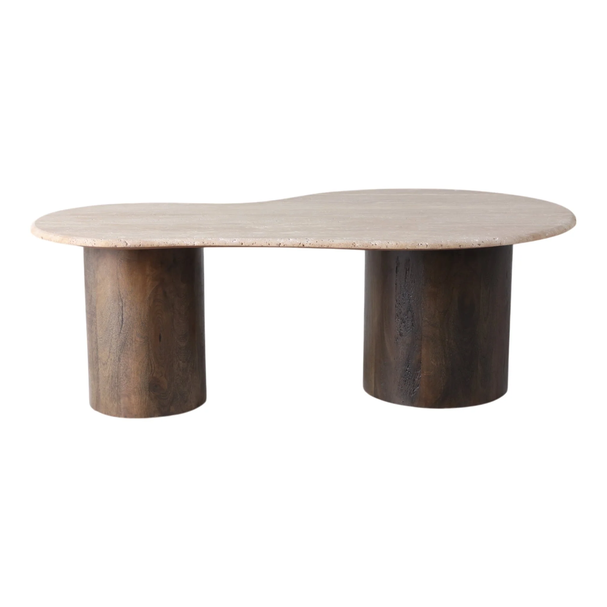 48x16 Curvy Travertine Top Coffee Table, Bwn 2bxs - Image 4