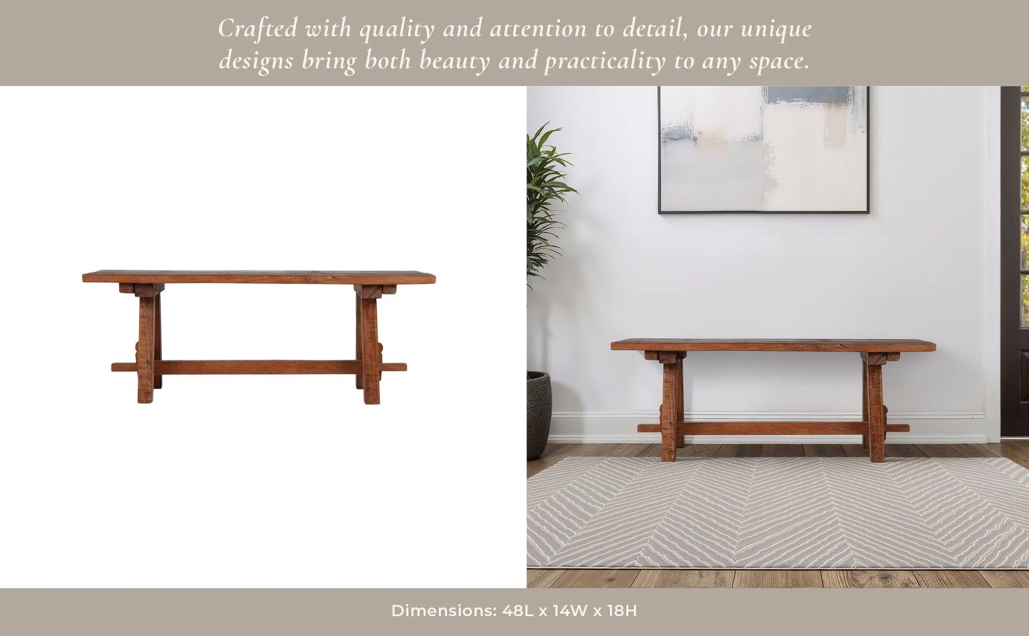 48x18 Reclaimed Wood Bench, Natural - Image 11