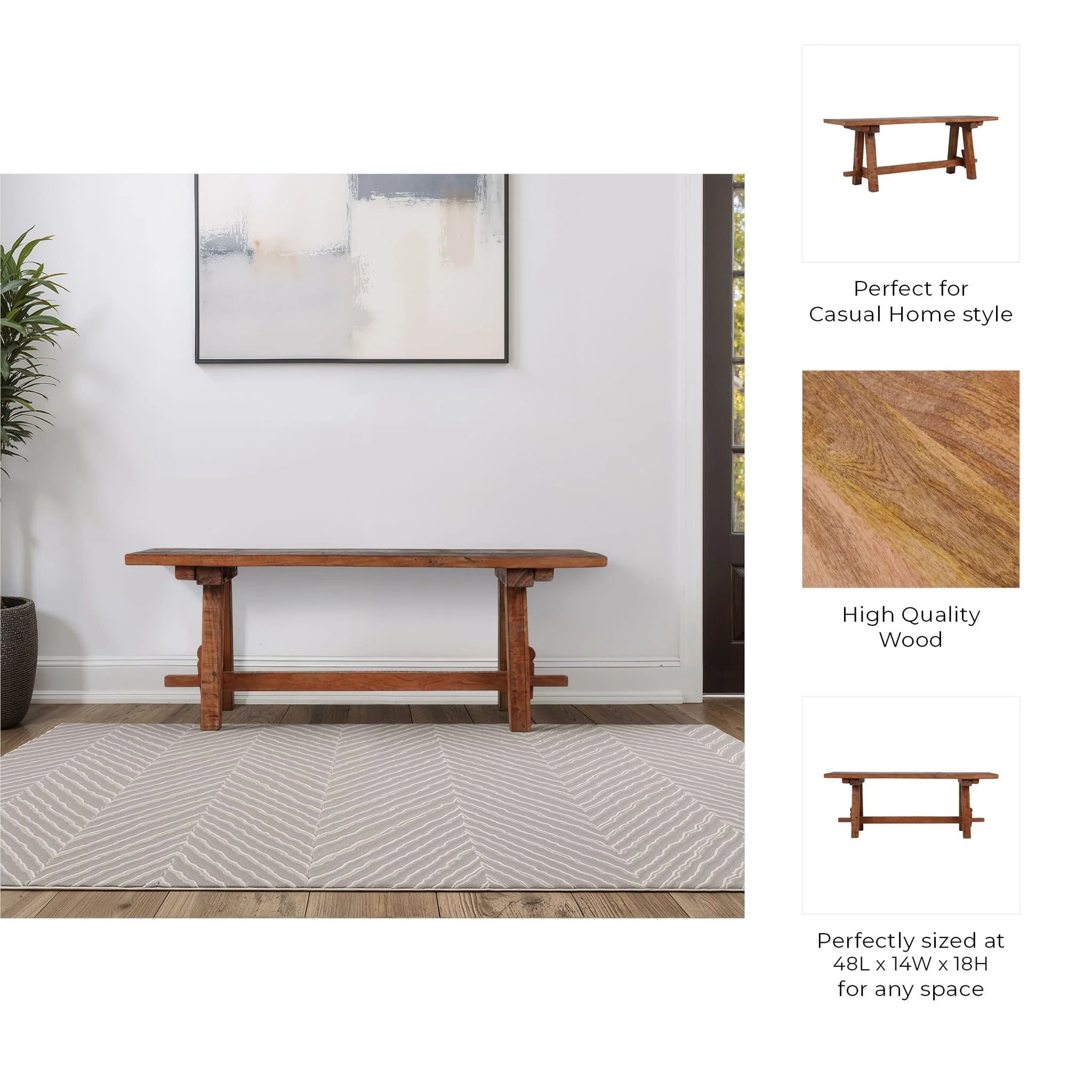48x18 Reclaimed Wood Bench, Natural - Image 9