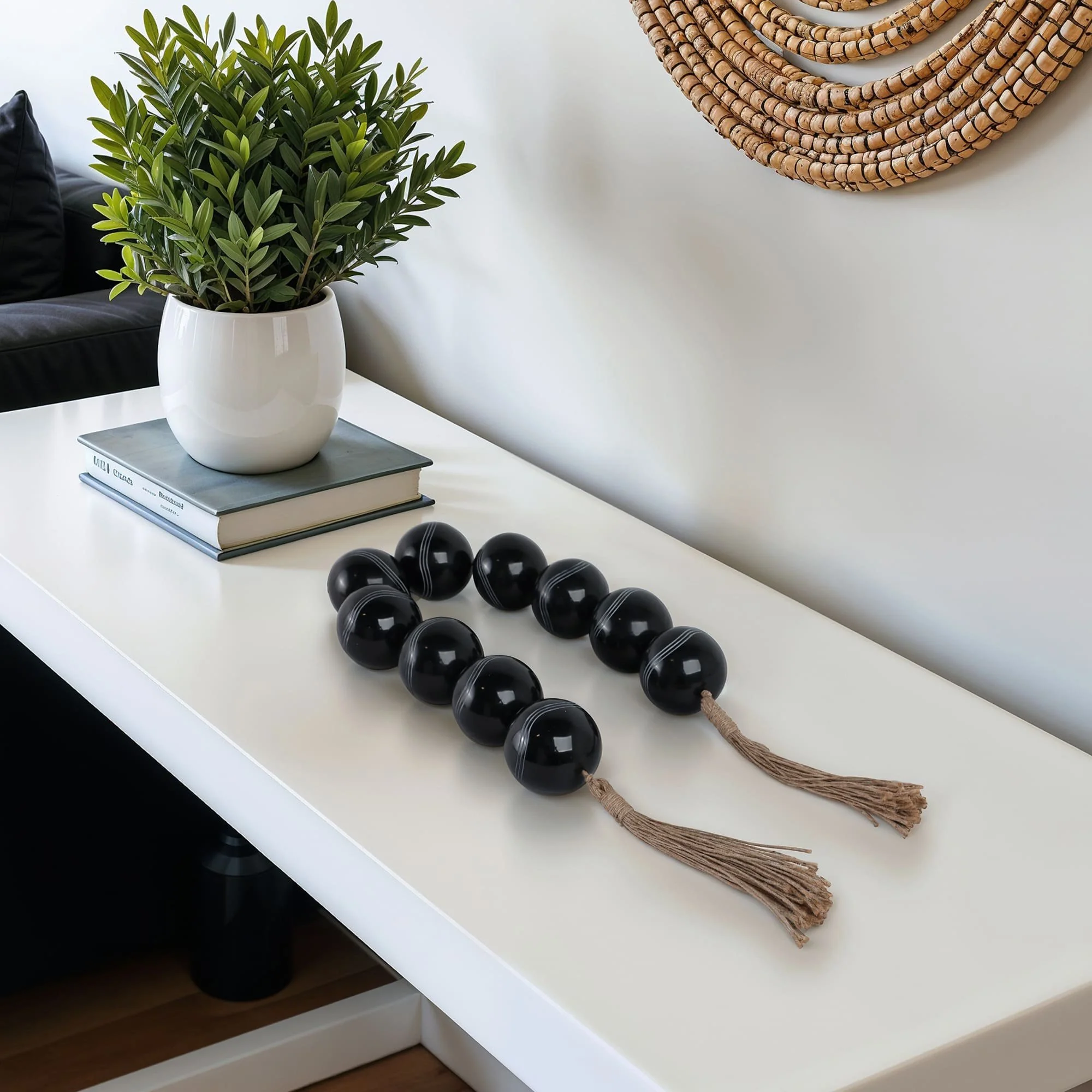 49x3" Carved Bead Garland, Black - Image 9