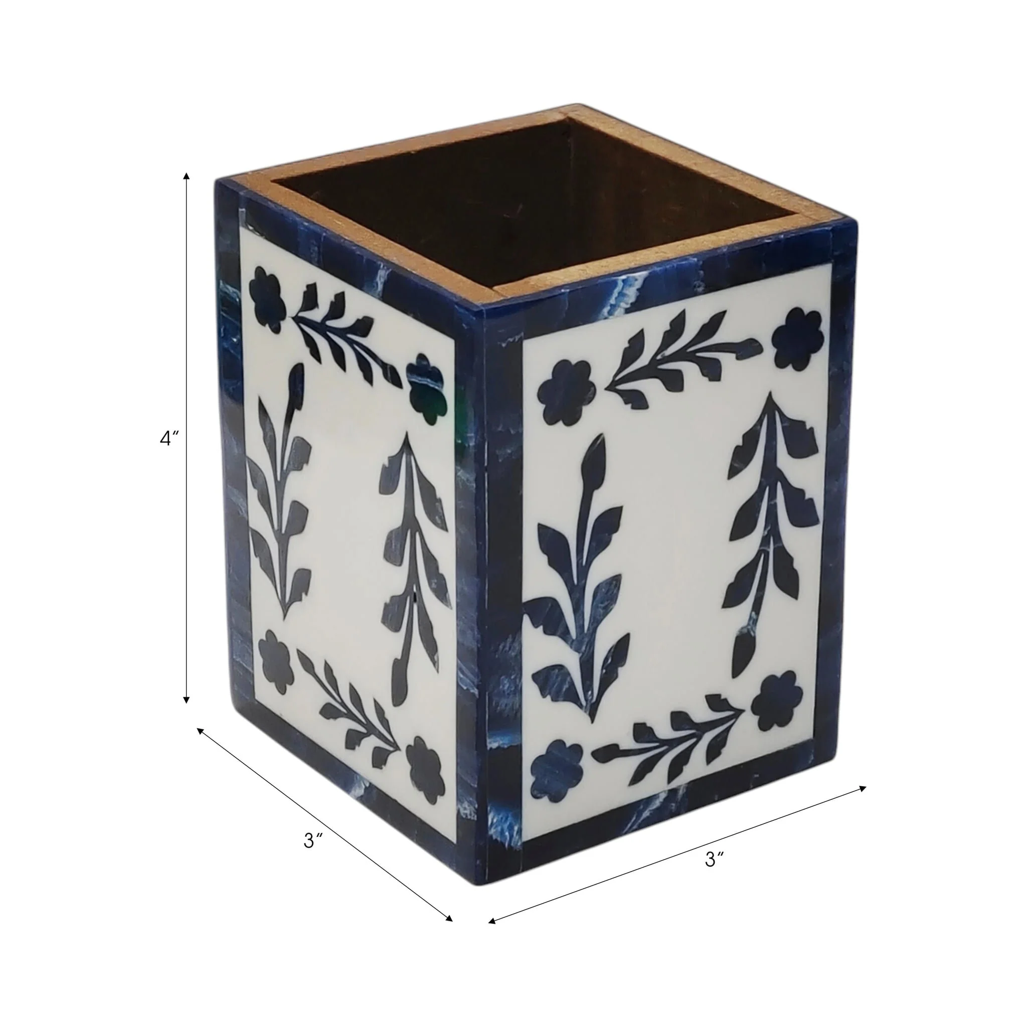 4x3" Blue Petals Resin Pencil Cup, Blue/white - Image 8