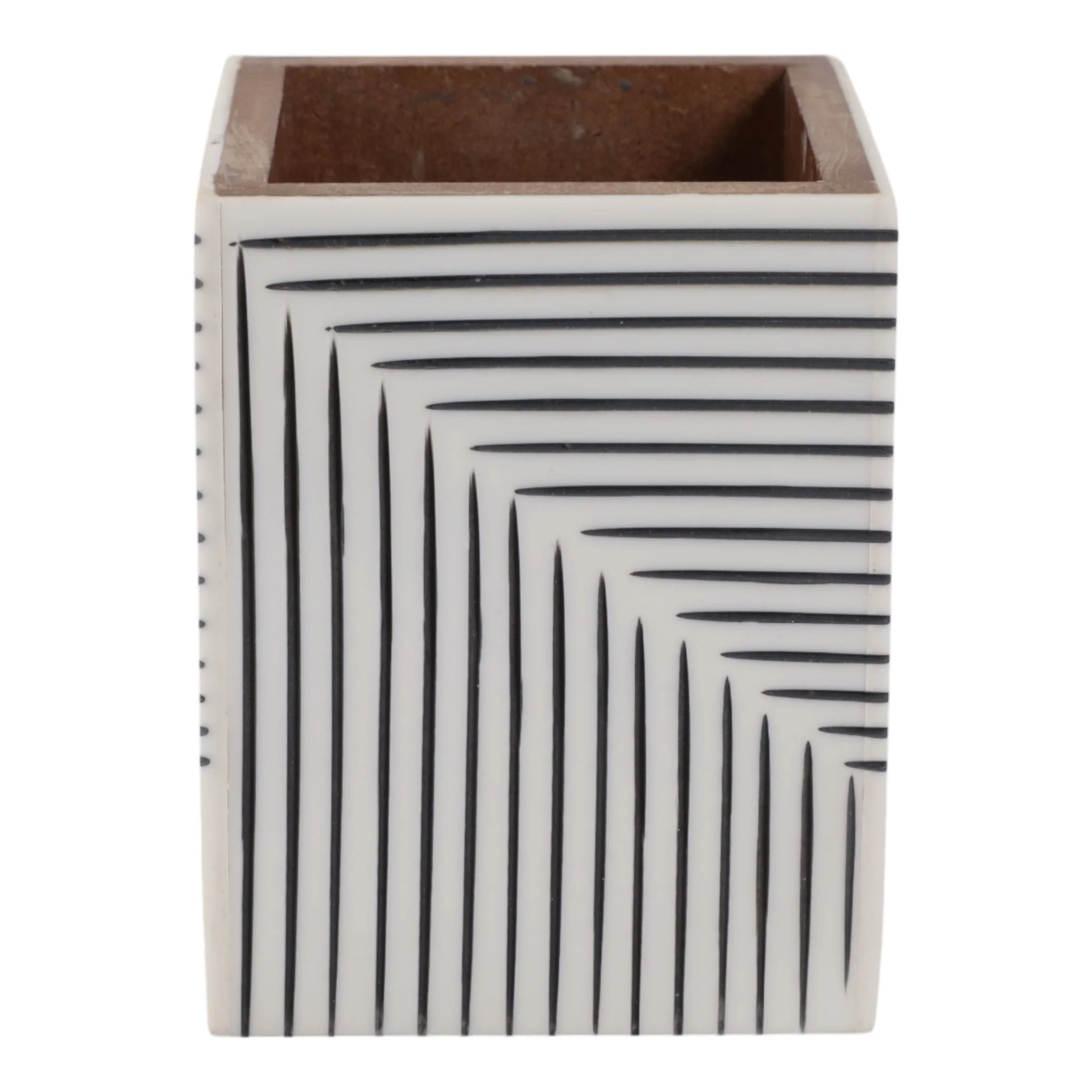 4x3" Ridged Lines Resin Pencil Cup, Black/white - Image 4