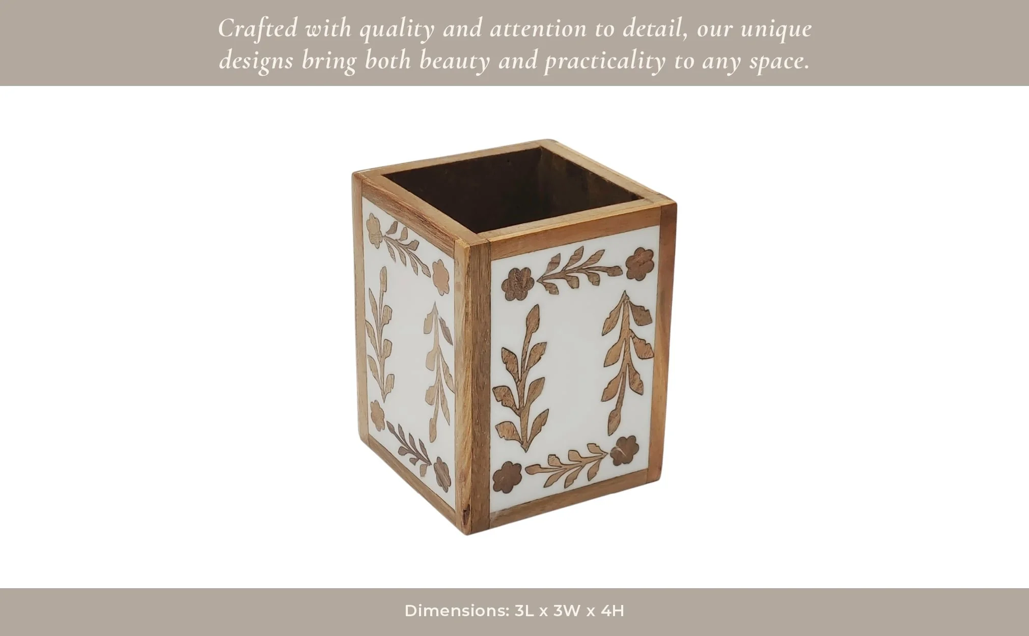4x3" Wood Petals Resin Pencil Cup, Brown/white - Image 10