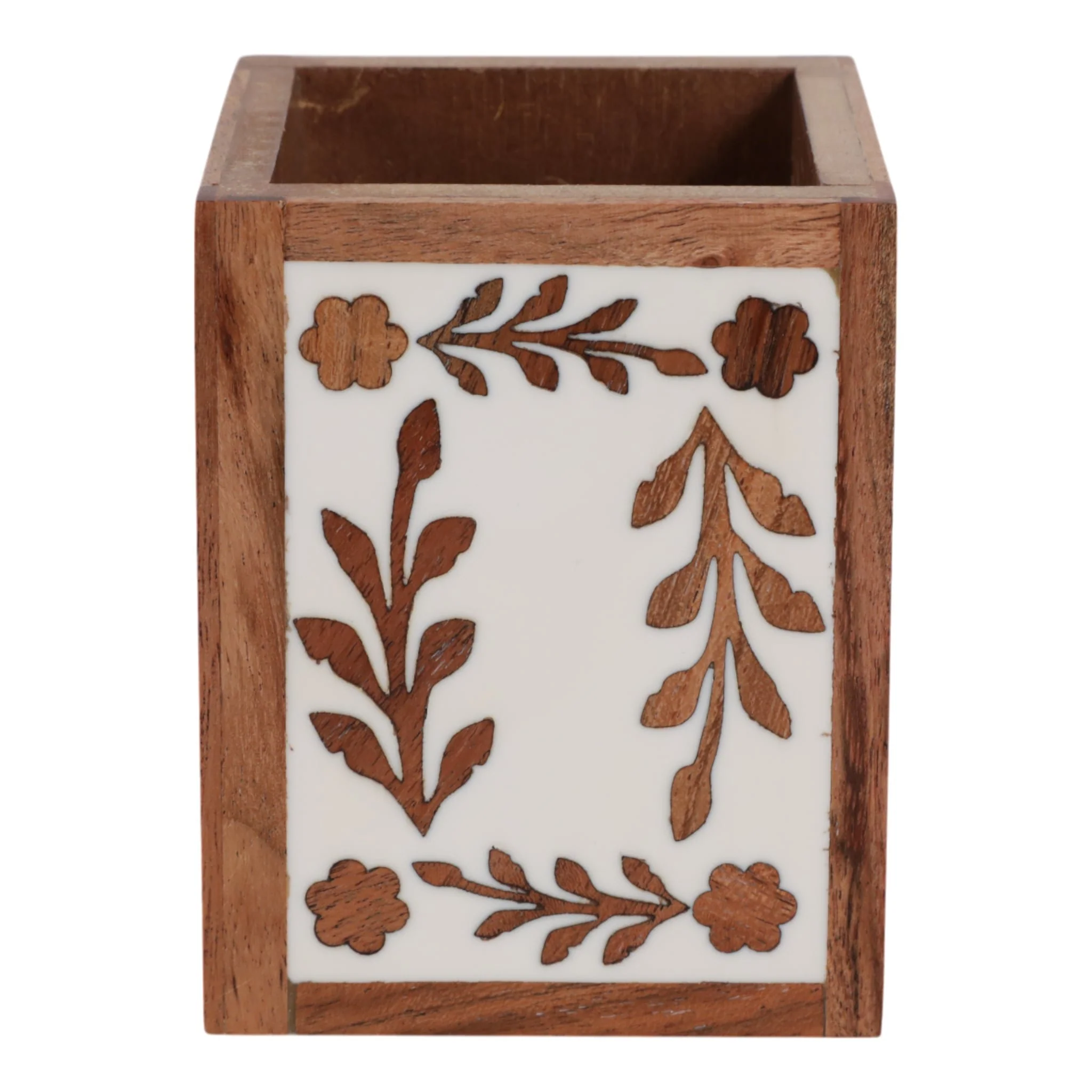 4x3" Wood Petals Resin Pencil Cup, Brown/white - Image 4