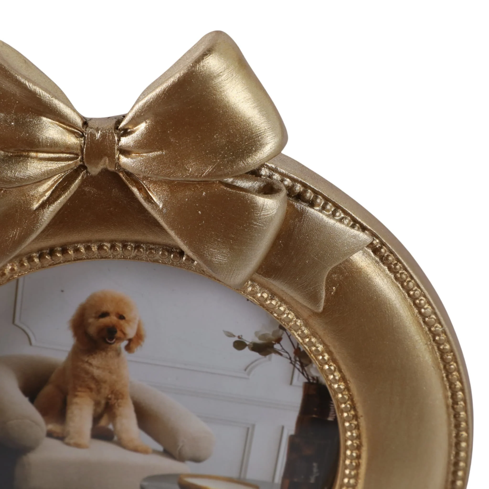 4x4 Bow On Round Photo Frame, Gold - Image 6