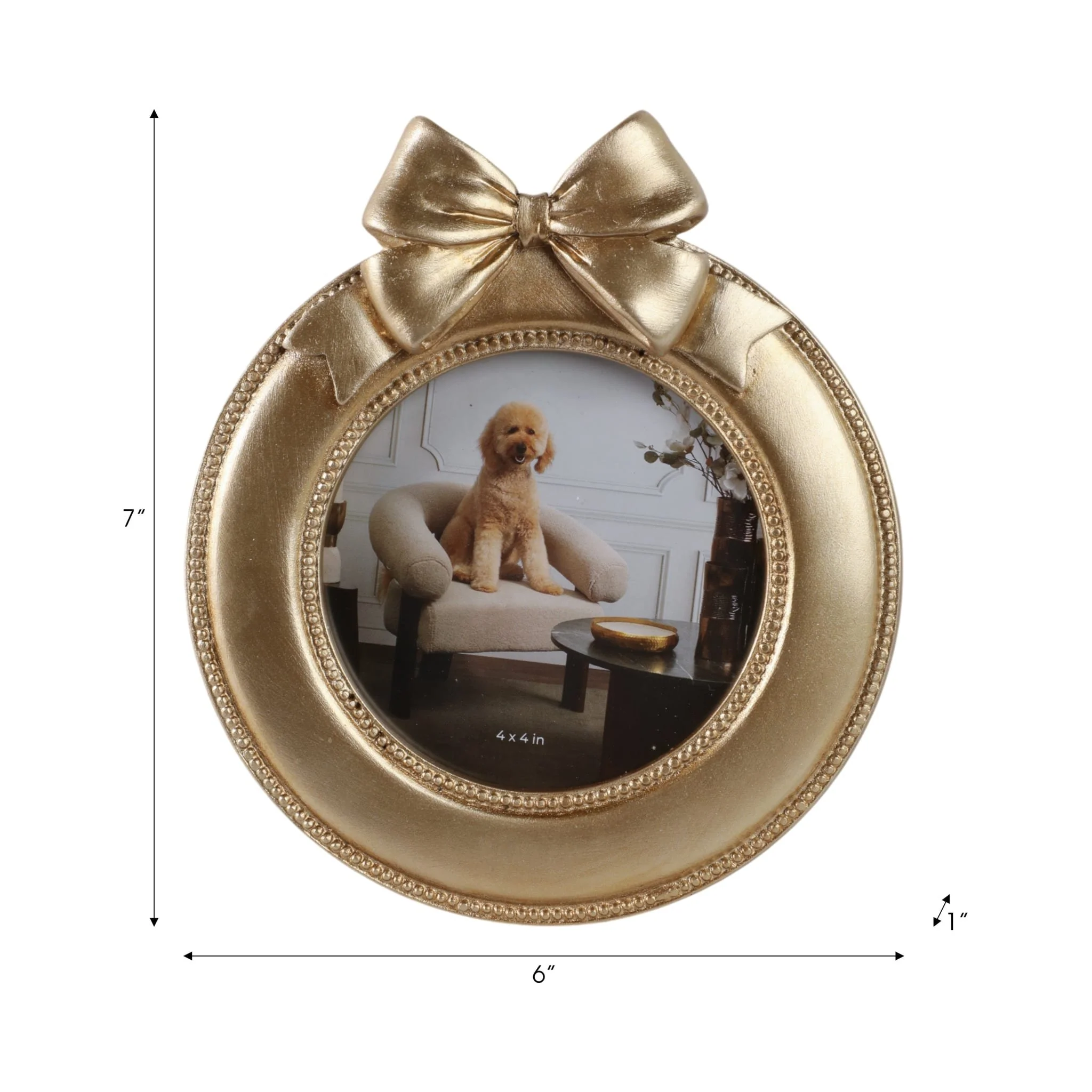 4x4 Bow On Round Photo Frame, Gold - Image 7