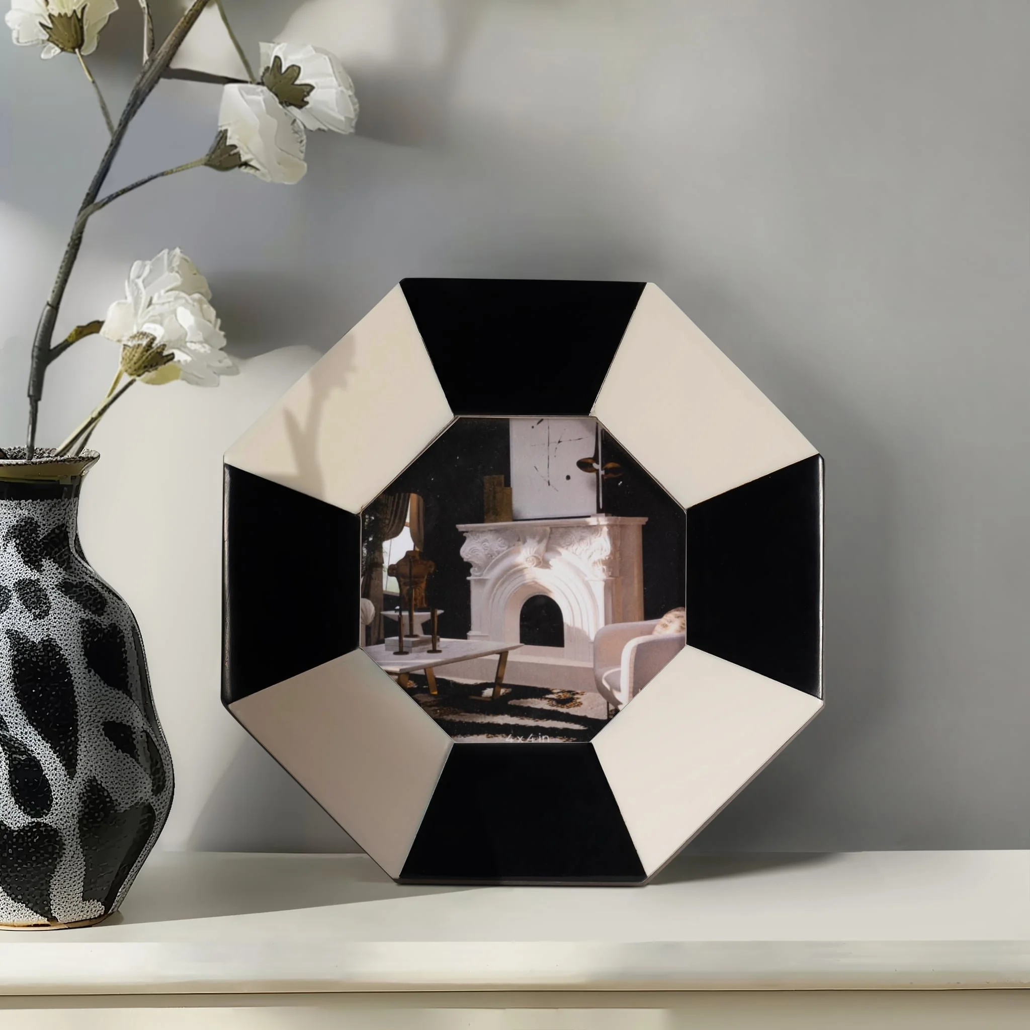 4x4 Contemporary Octagon Photo Frame, Black/white - Image 8