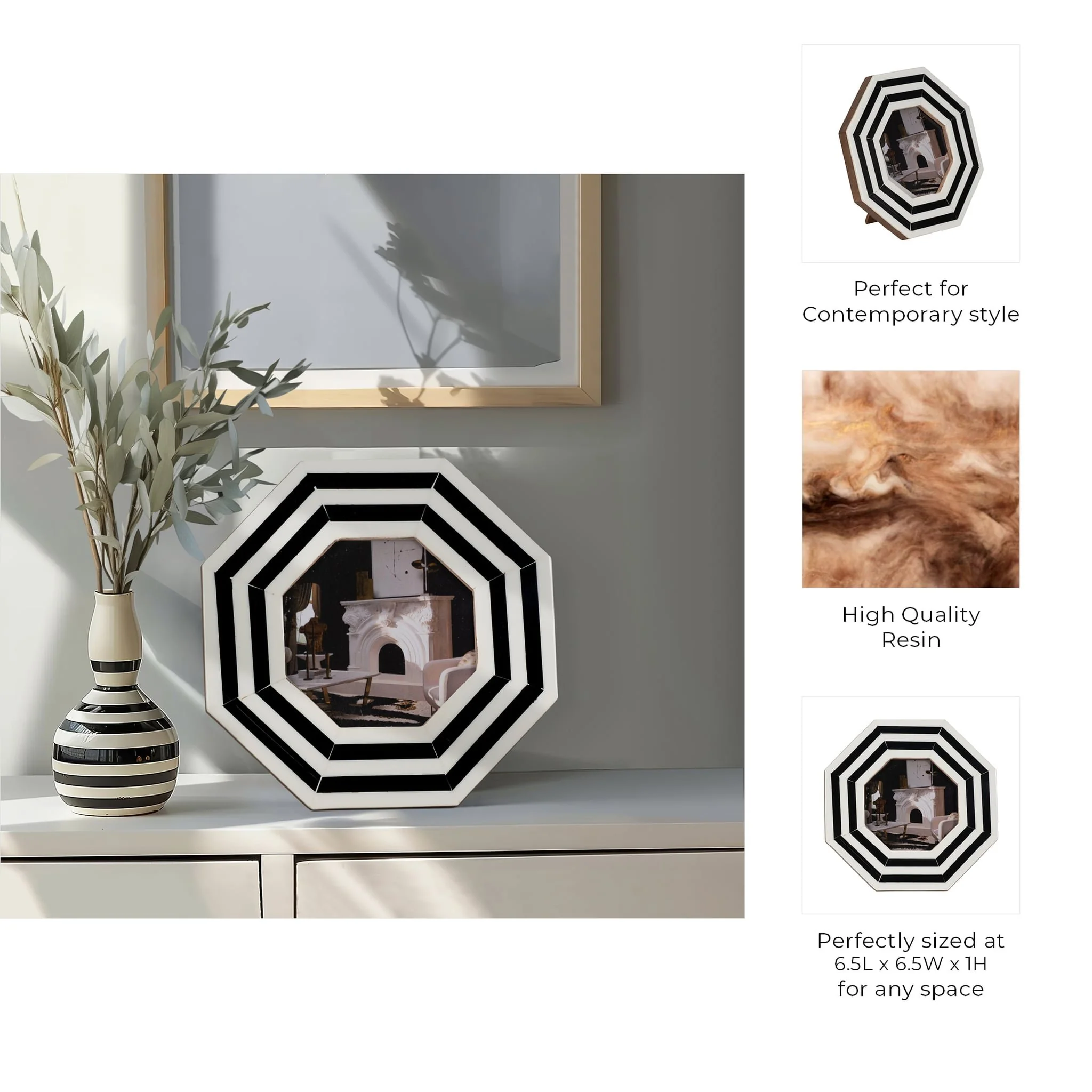 4x4 Lines Octagon Photo Frame, Black/white - Image 7