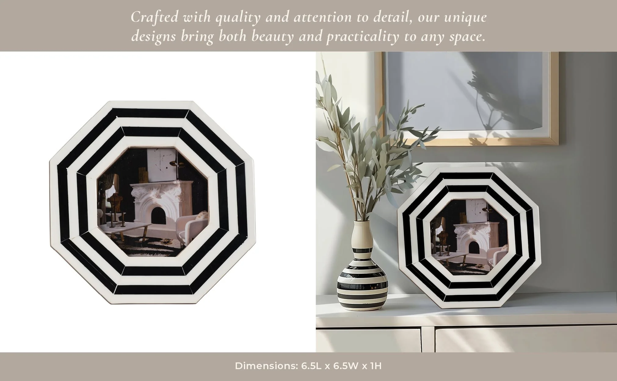4x4 Lines Octagon Photo Frame, Black/white - Image 9