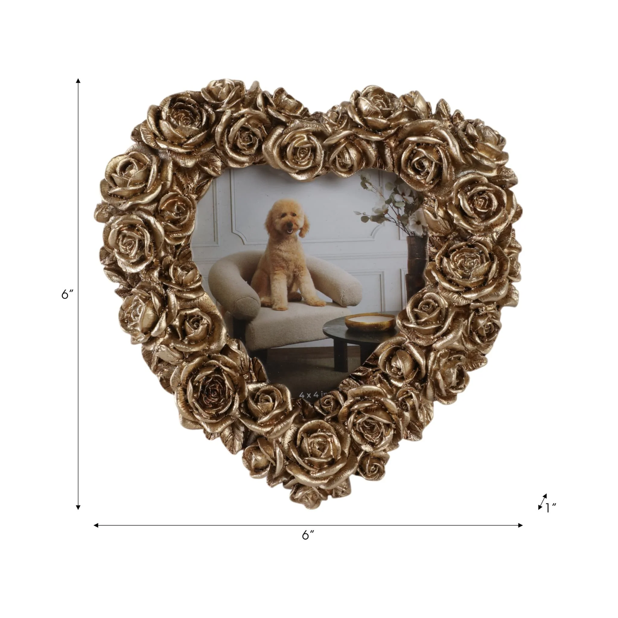 4x4 Rosette Heart Photo Frame, Gold - Image 7