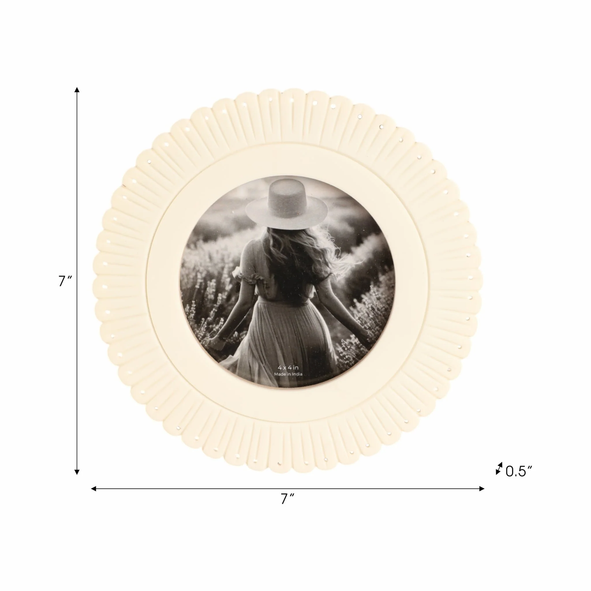 4x4 Round Etched Petal Resin Photo Frame, Ivory - Image 7