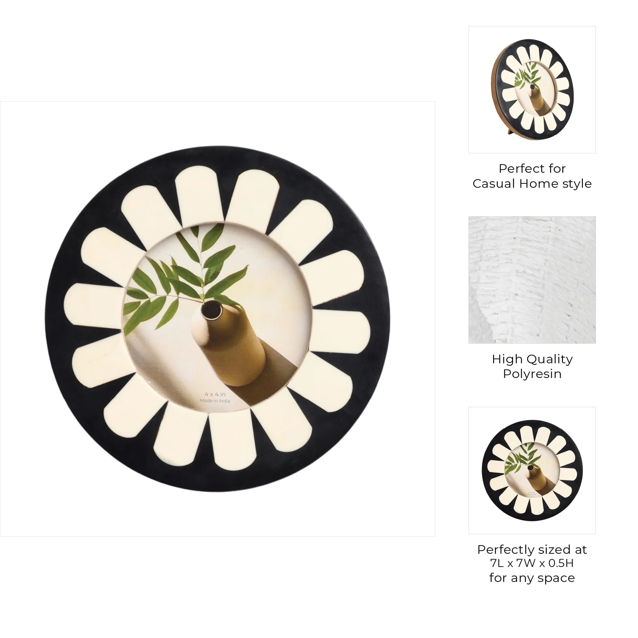 4x4 Round Petal Resin Photo Frame, Black/ivory - Image 8