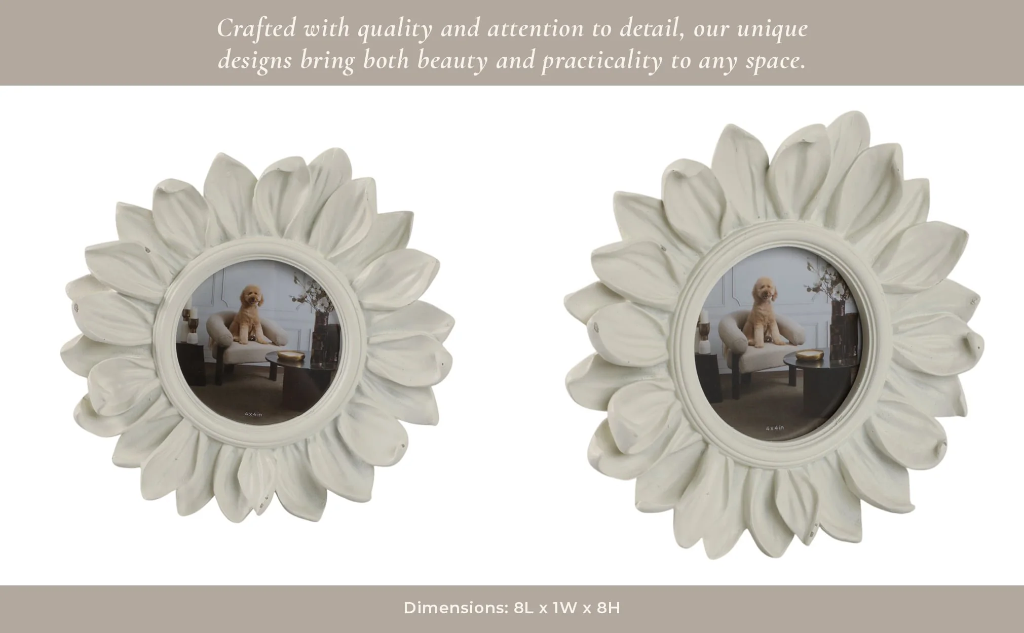 4x4" Sunflower Photo Frame, Ivory - Image 8
