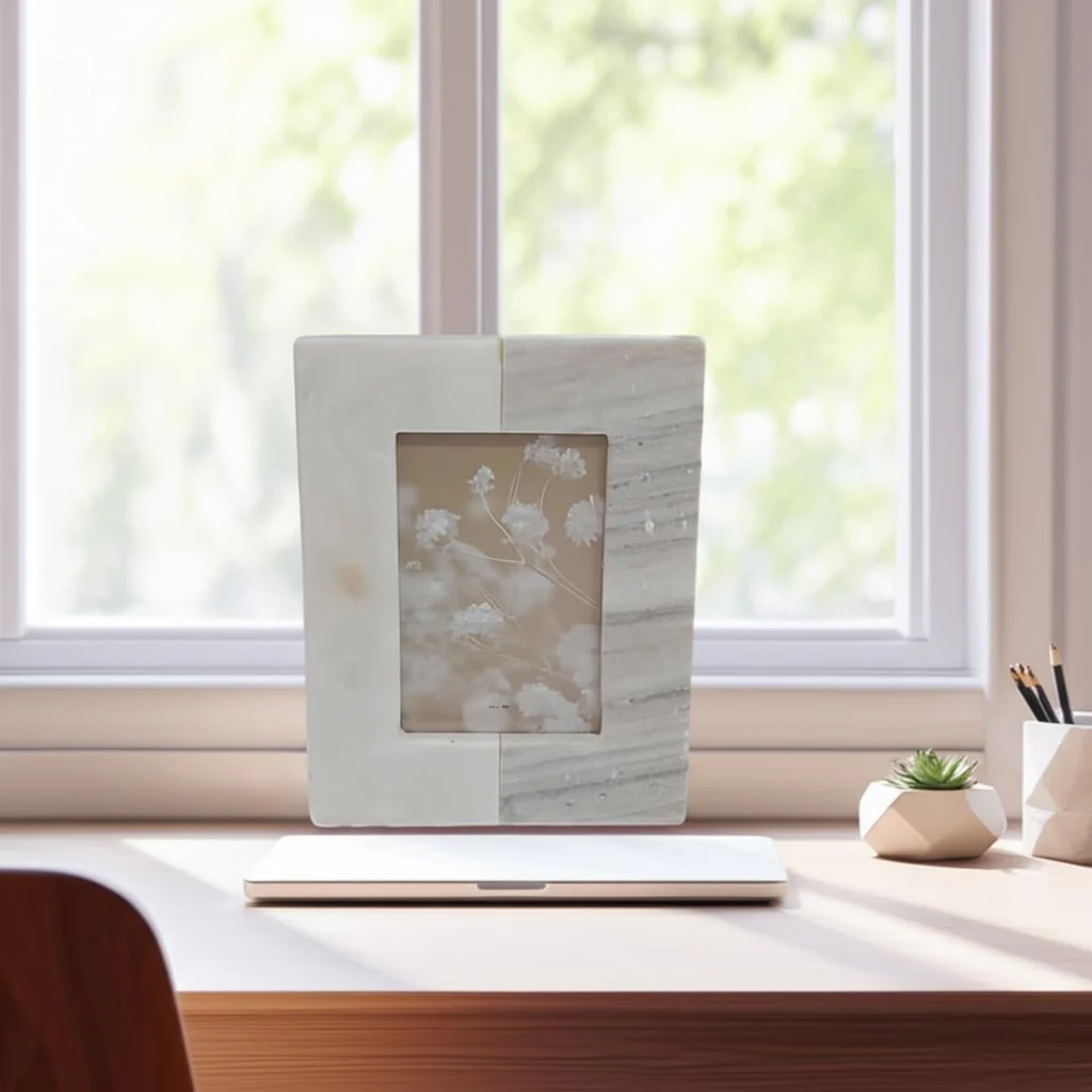 4x6 2-tone Marble Photo Frame, Beige/white - Image 11