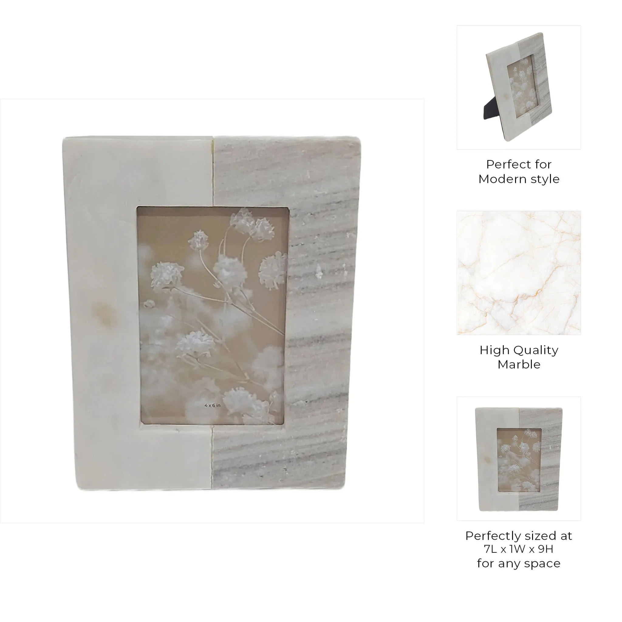 4x6 2-tone Marble Photo Frame, Beige/white - Image 8