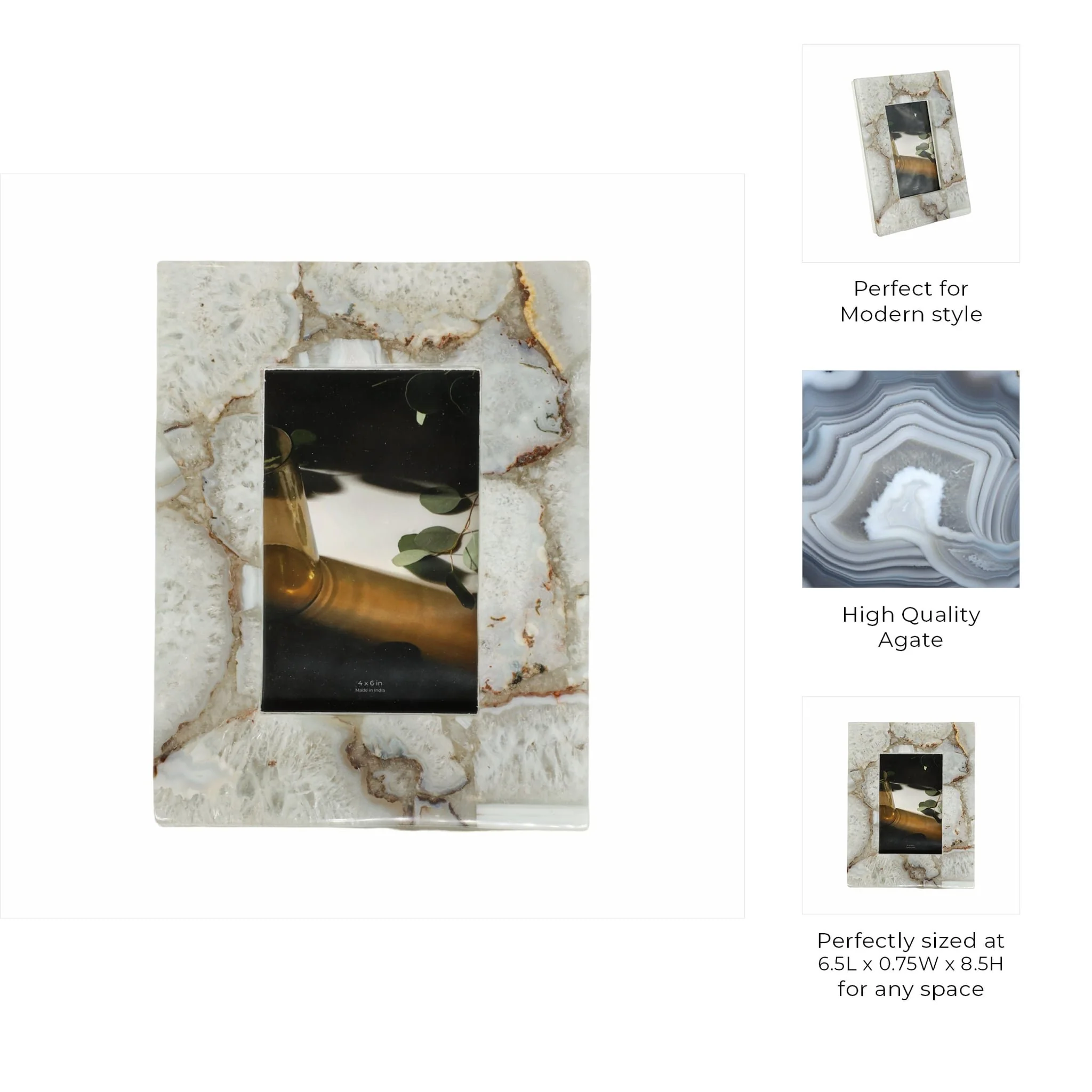4x6 Agate Photo Frame, White - Image 2