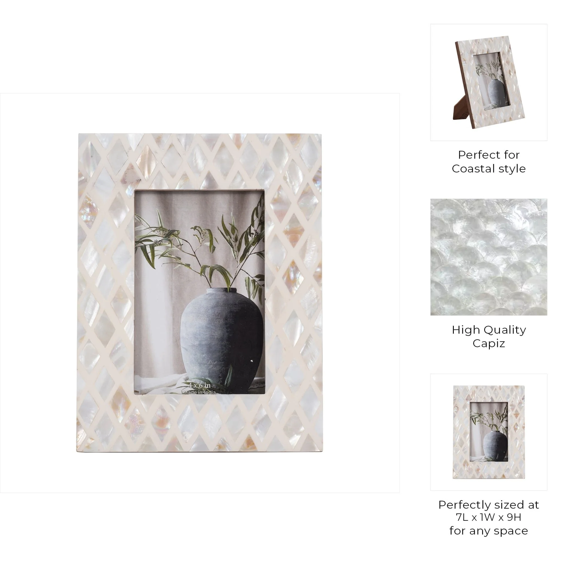 4x6 Capiz Diamond Photo Frame, Multi - Image 8