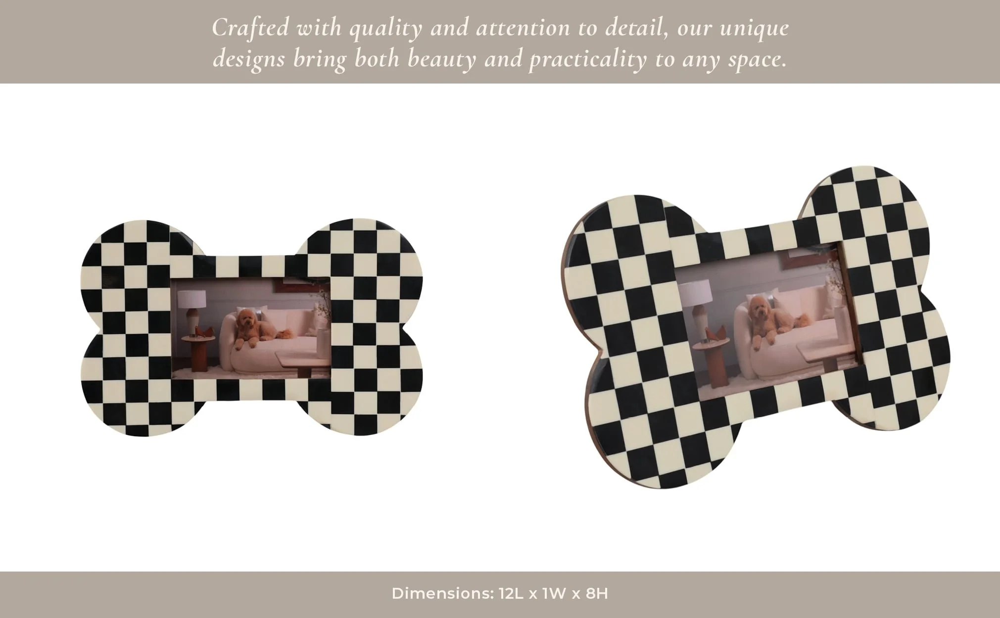 4x6 Checkerboard Dog Bone Photo Frame, Ivory/black - Image 13