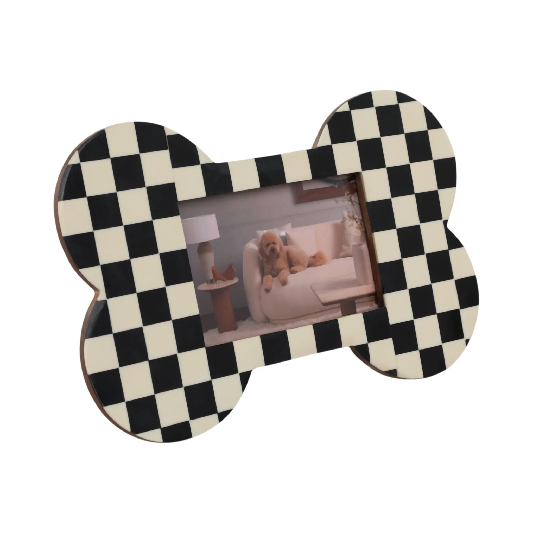 4x6 Checkerboard Dog Bone Photo Frame, Ivory/black - Image 2