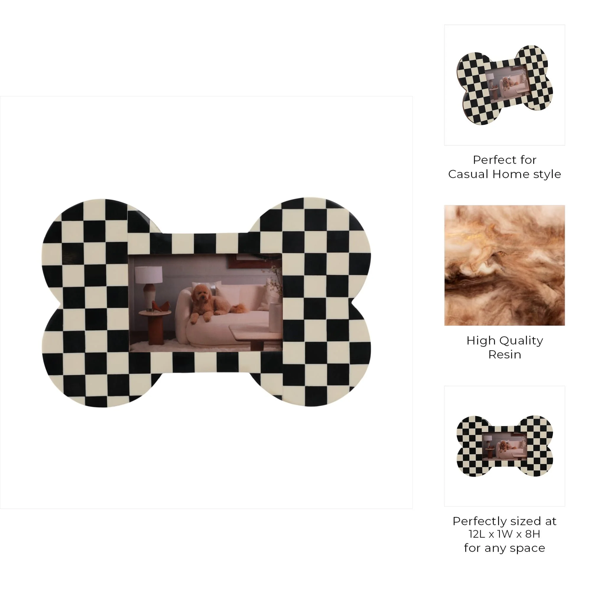 4x6 Checkerboard Dog Bone Photo Frame, Ivory/black - Image 8