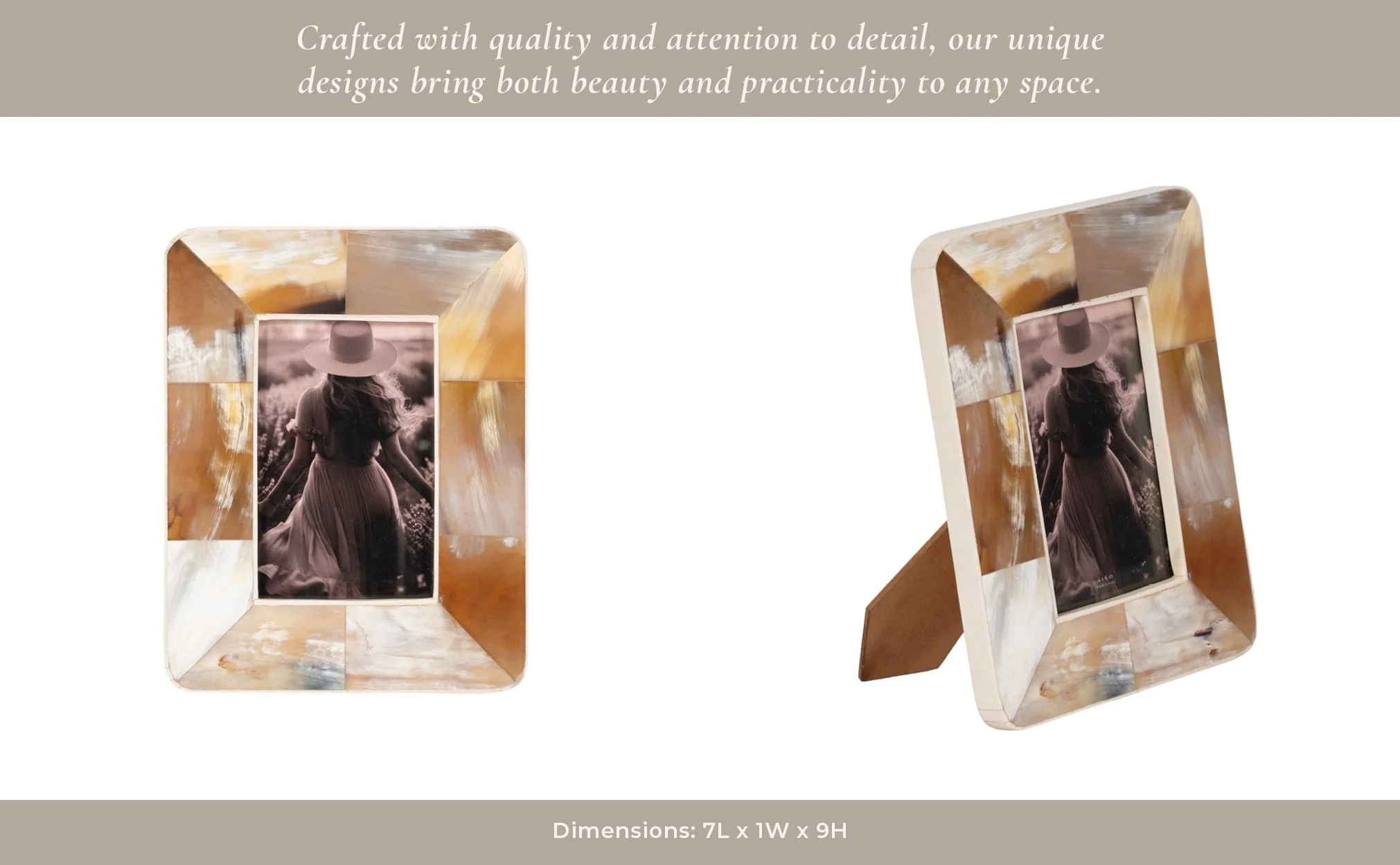 4x6 Curved Edge Horn Photo Frame, Tan Multi - Image 11