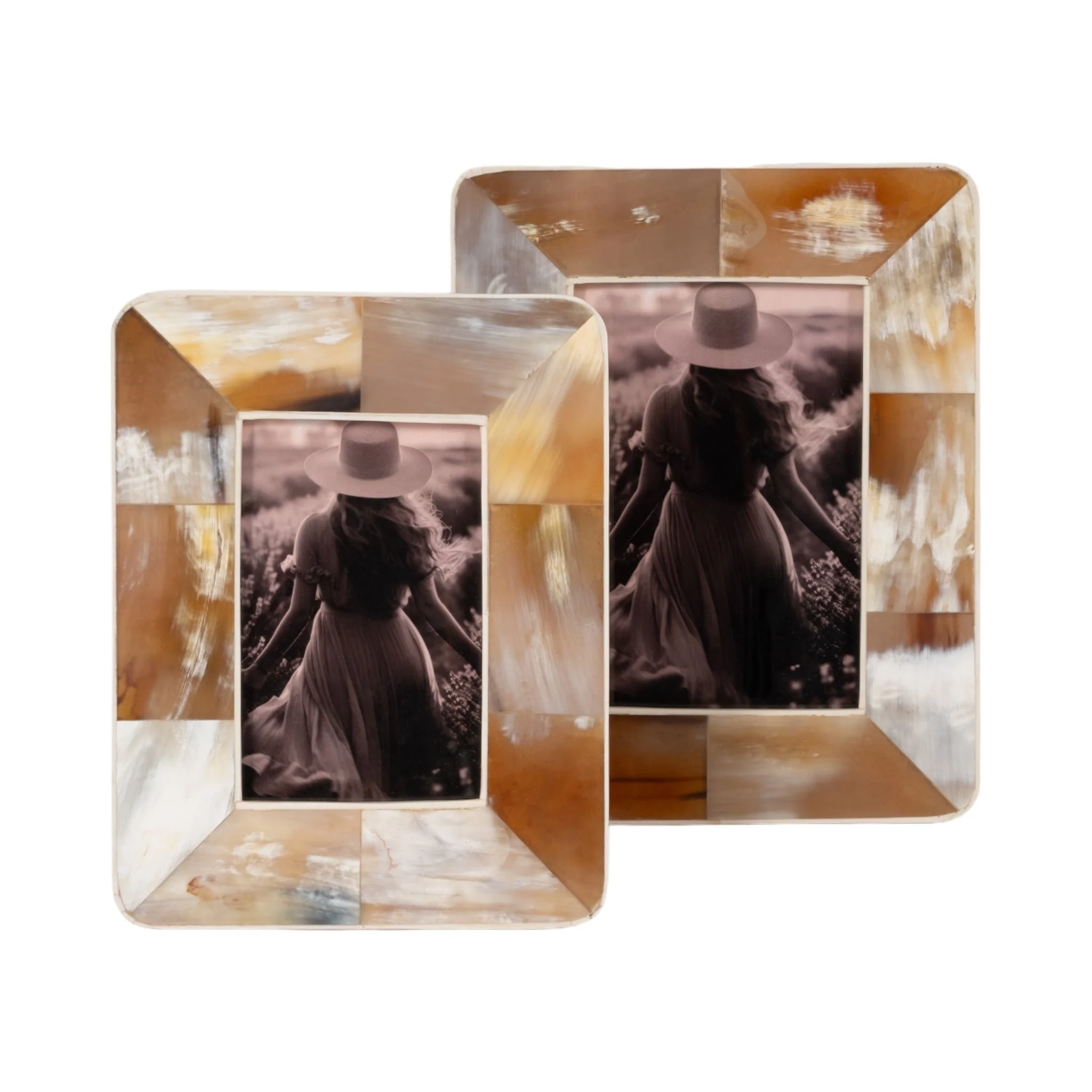 4x6 Curved Edge Horn Photo Frame, Tan Multi - Image 6