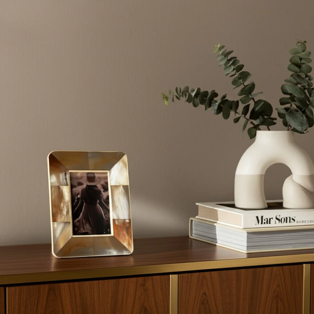4x6 Curved Edge Horn Photo Frame, Tan Multi - Image 9