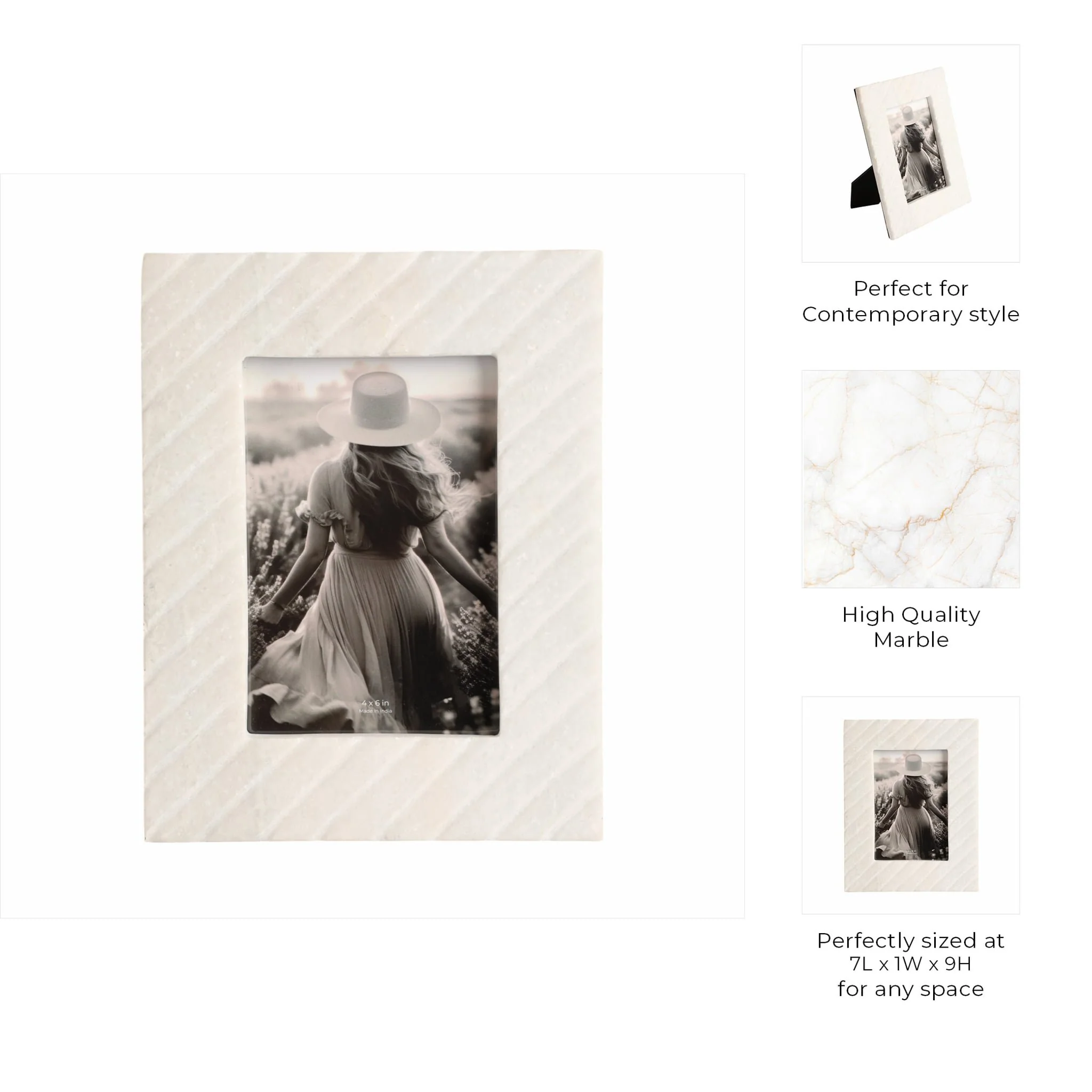 4x6 Marble Ridged Photo Frame, White - Image 8