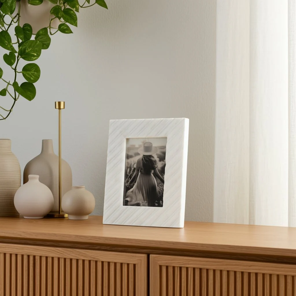 4x6 Marble Ridged Photo Frame, White - Image 9