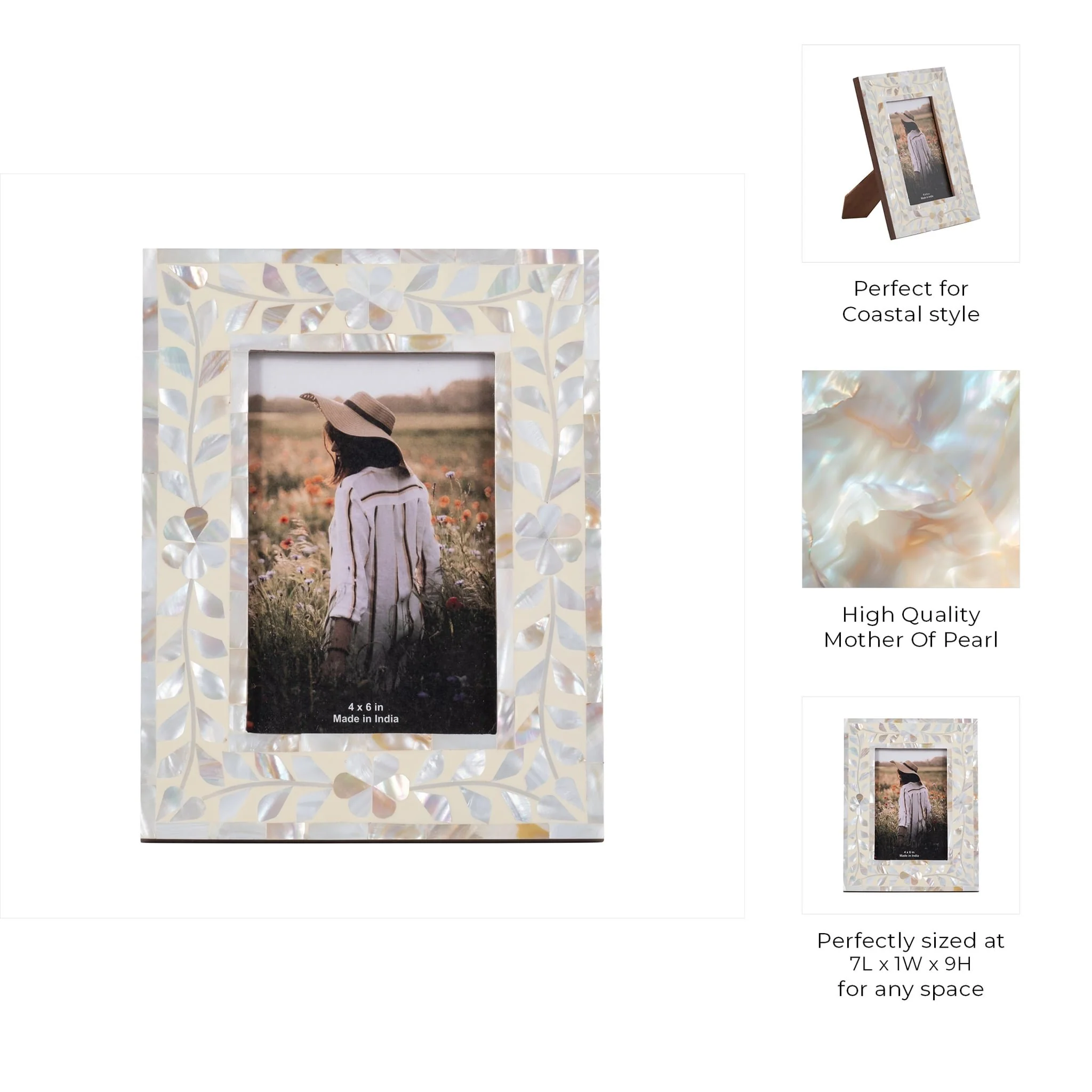 4x6 Mother Of Pearl Inlay Vine Photo Frame, Ivory - Image 8