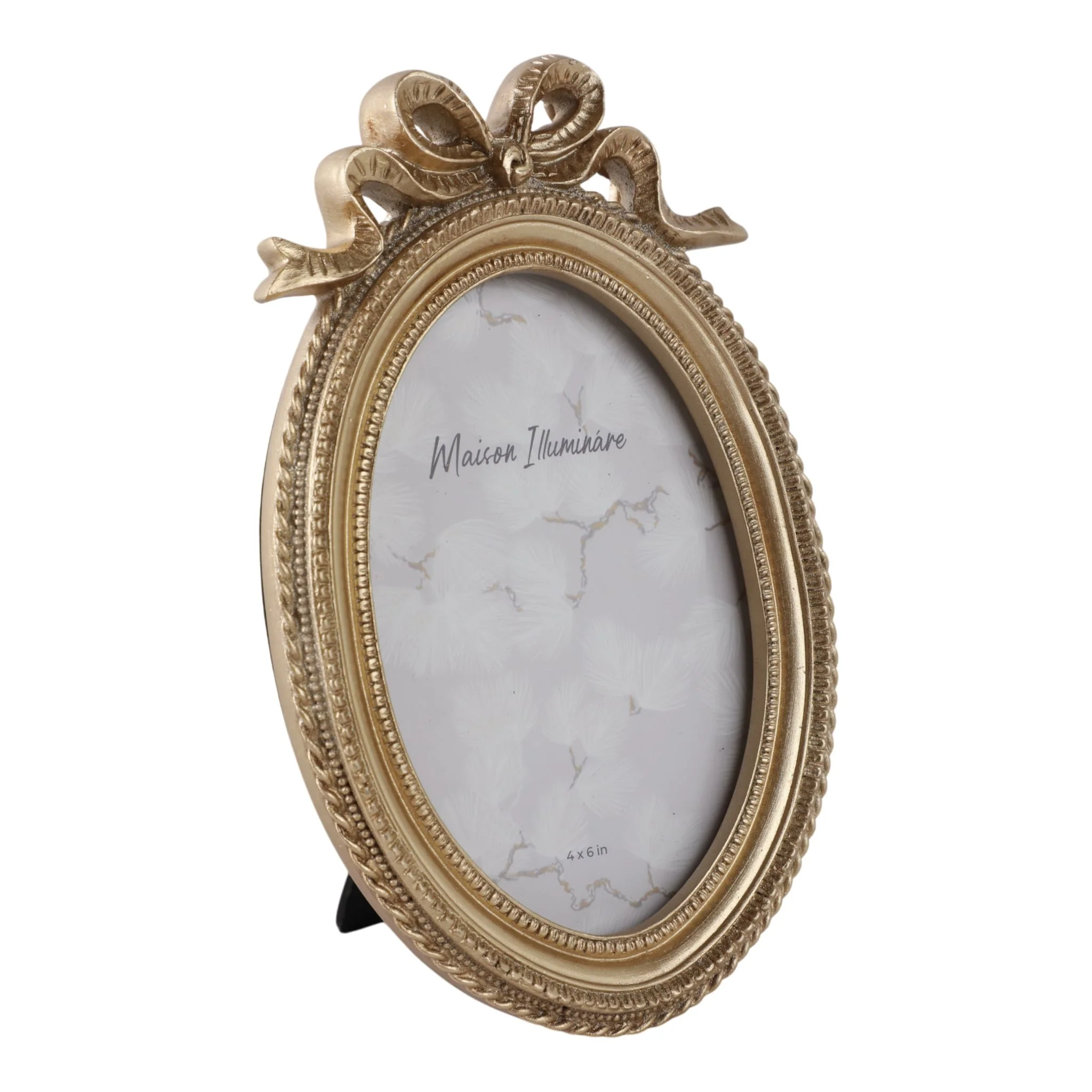 4x6 Oval Coquette Photo Frame With Bow, Gold - Image 2
